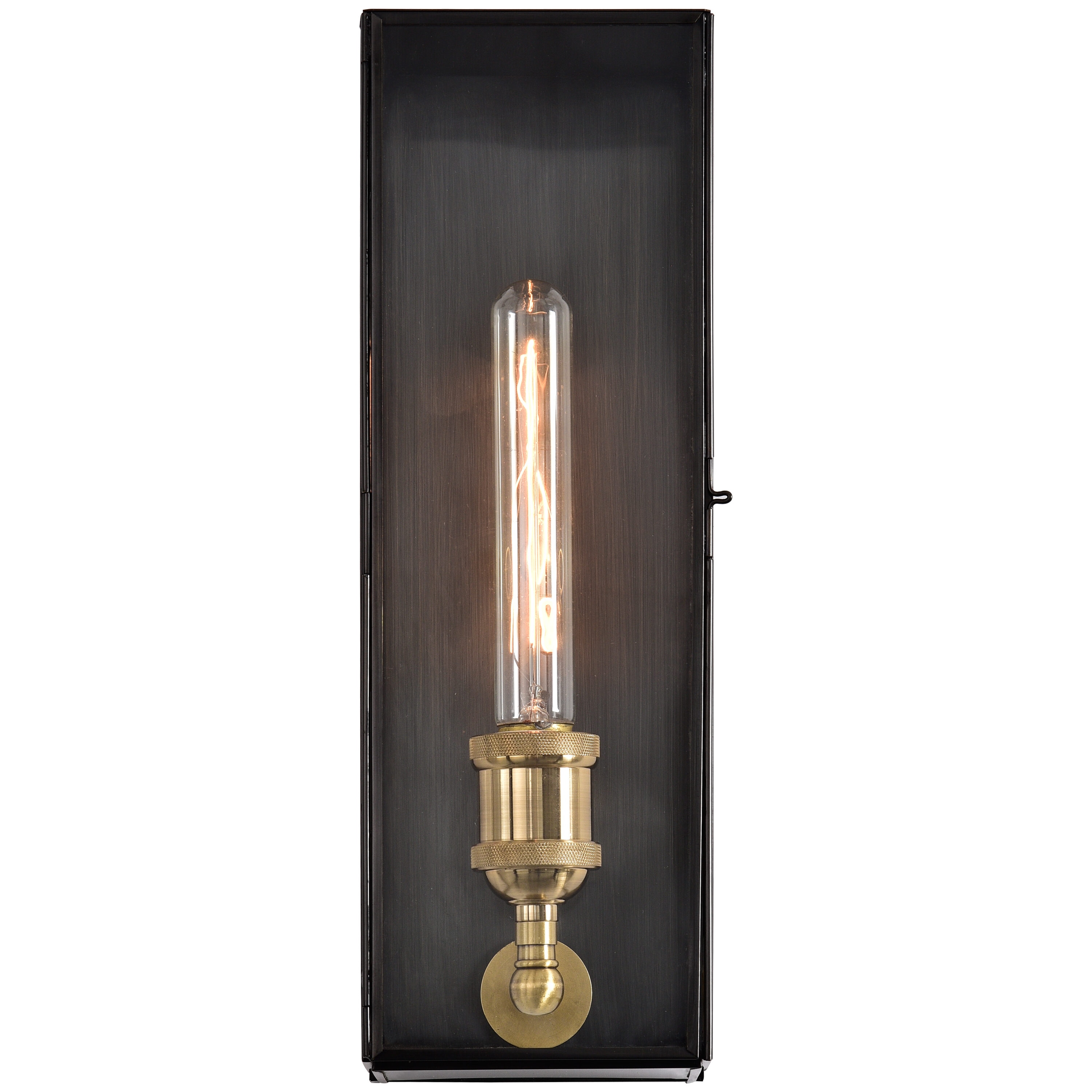 Modern Brass and Bronze Rectangular Outdoor Wall Sconce with Clear Glass