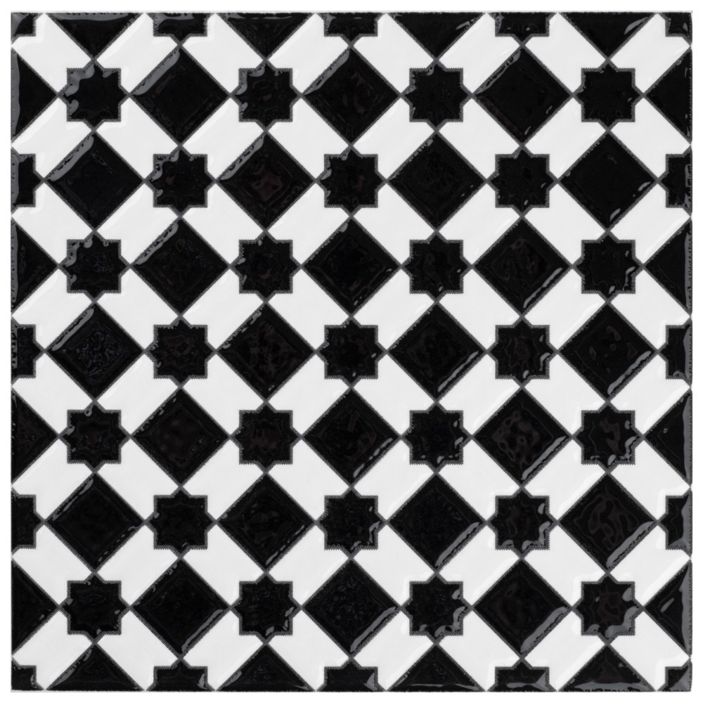 Affinity Tile WESSVGDCH Sevillano Giralda Checkerboard Glossy Black and White 8-in x 8-in Glossy Ceramic Patterned Wall Tile (11-sq. ft/ Carton)