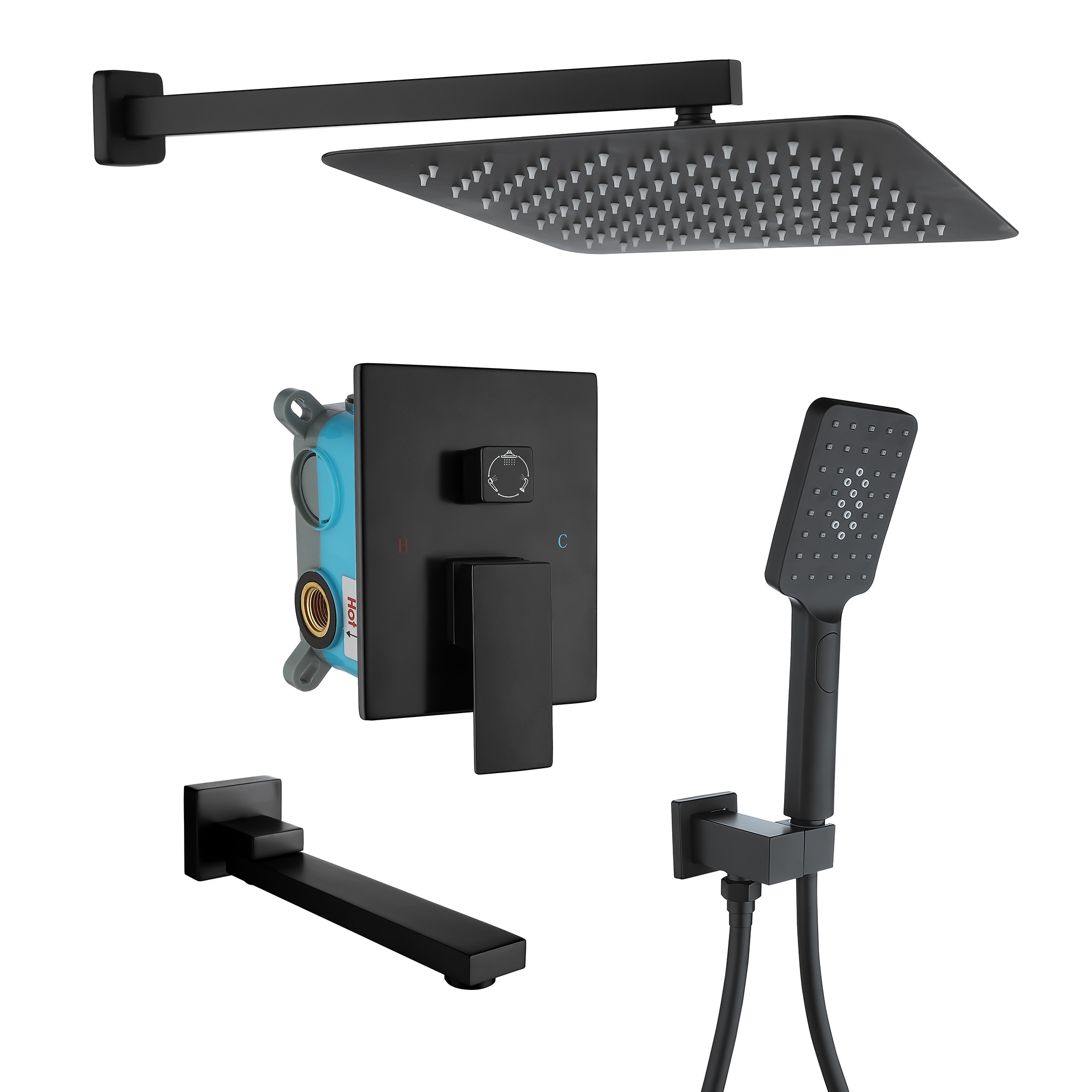 Mondawe MOSL050-12ORB Matte Black 10-Inches Built-In Shower Faucet System with 3-way Diverter ( Pressure-balanced Valve Included )