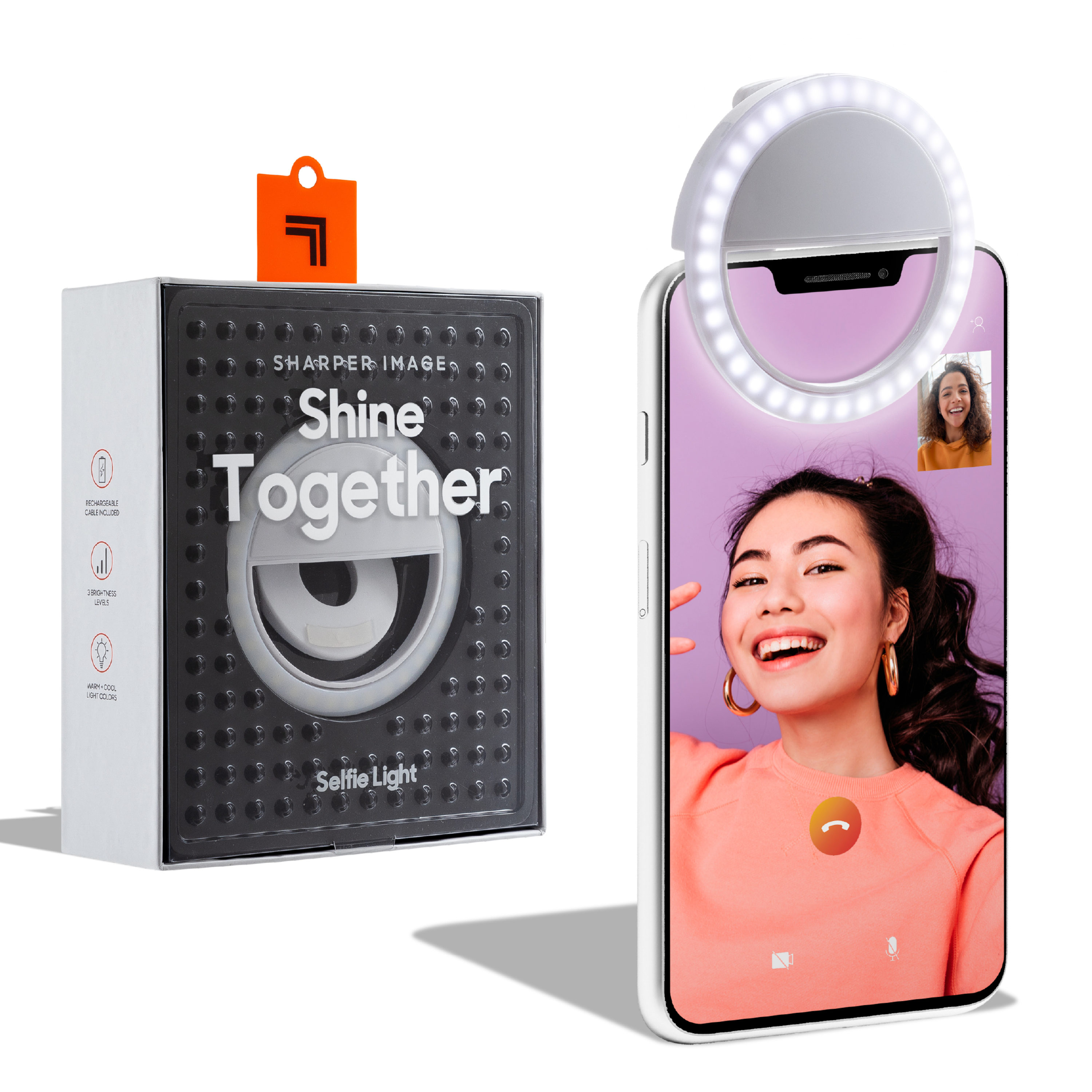 Sharper Image 1014045 Wireless Selfie Light with 3 Brightness Levels - Portable Ring Light for Smartphone Photography and Video - White
