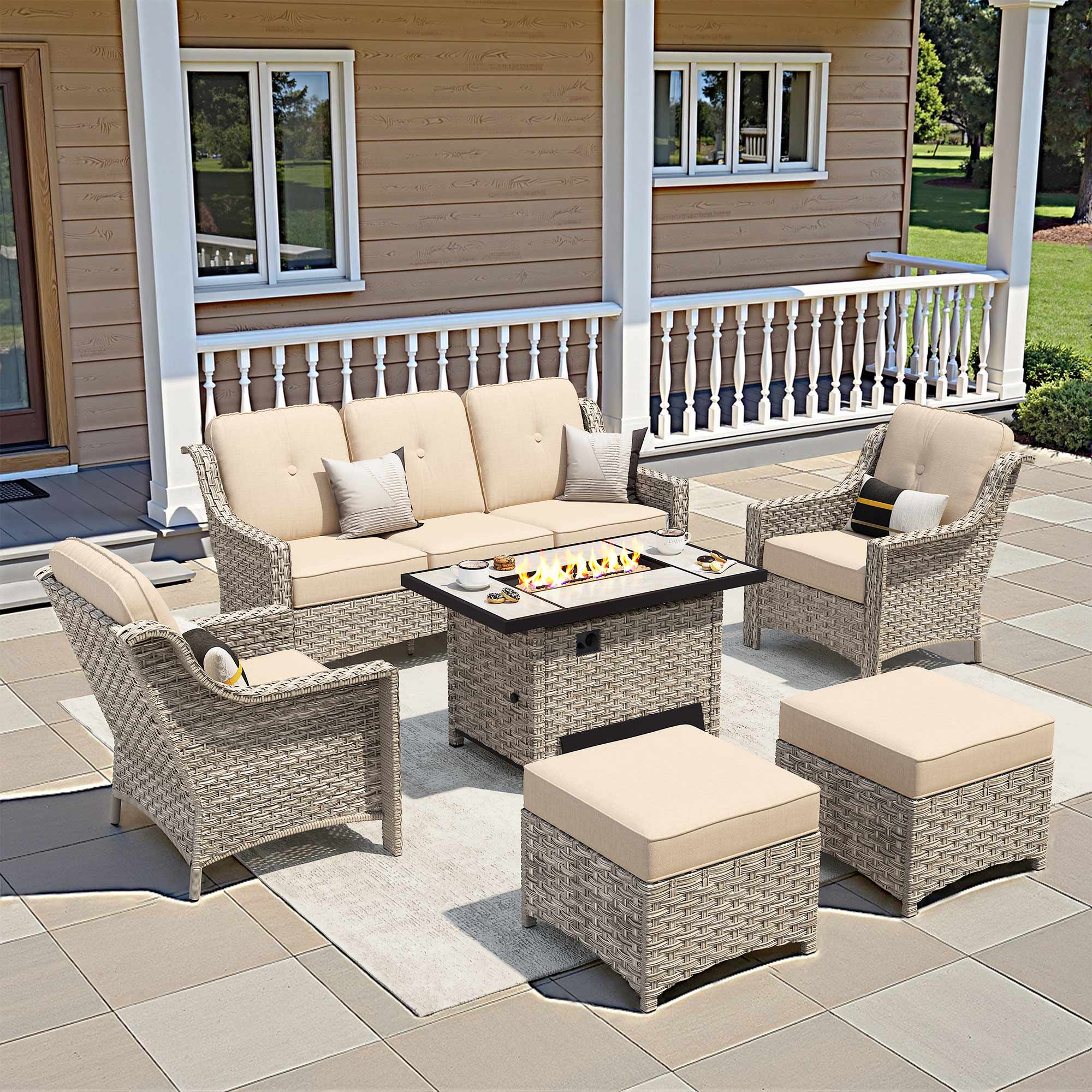 weaxty HMBCFP-PAD606 Aireno 6 -Piece Rattan Patio Sofa Conversation Set with Off-white Cushions