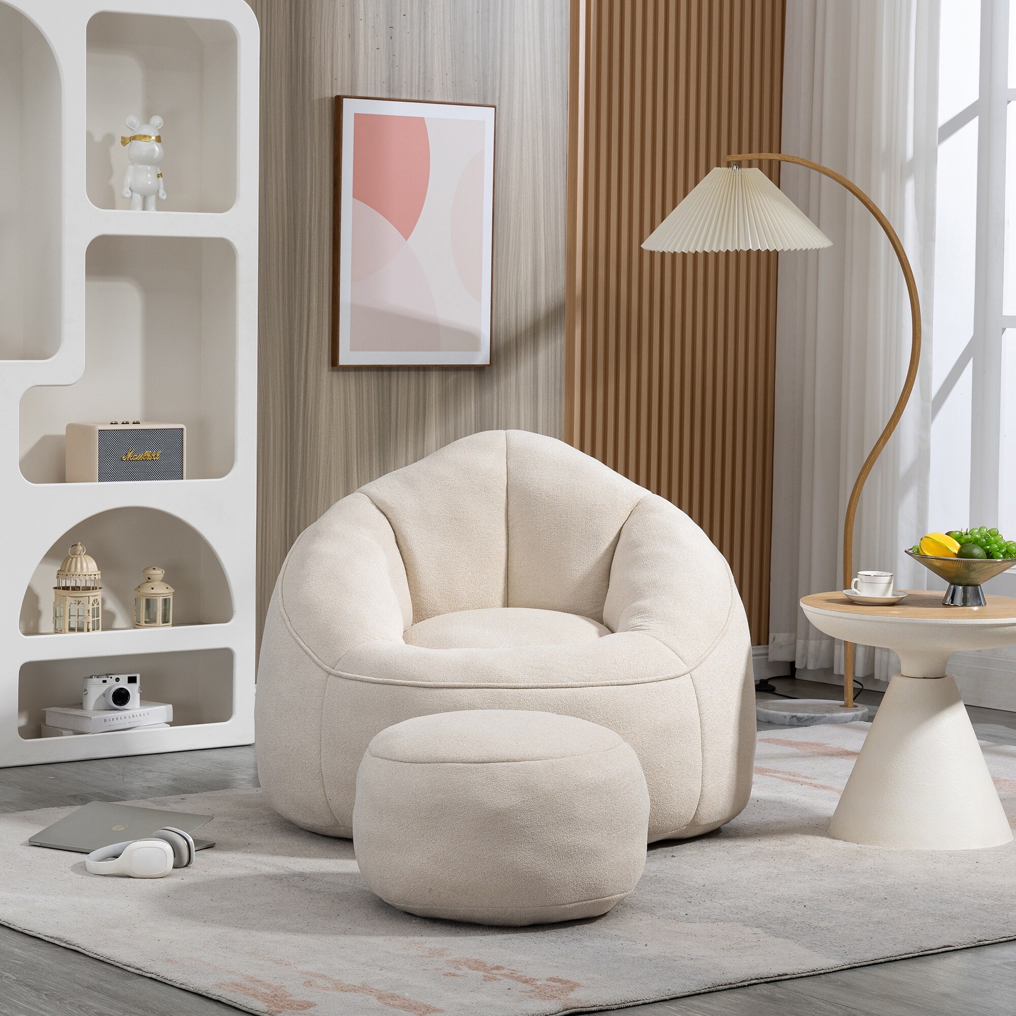 Clihome Bean Bag Sofa Chair Modern Beige Microfiber Corner Chair at ...