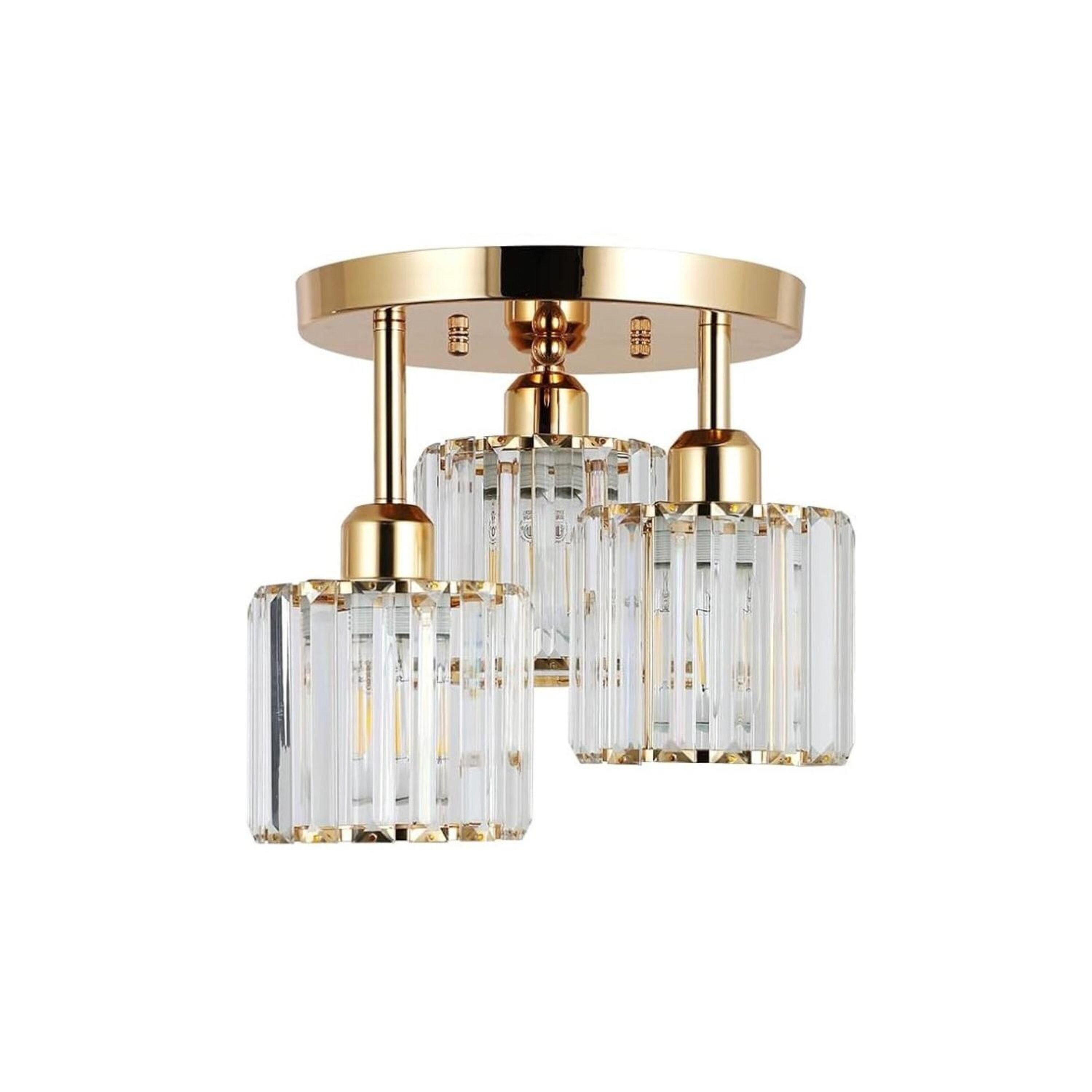 Bayfeve BFDJ-5420-LT Crystal Flush Mount Ceiling Light 3 -Light 13-in Gloss Gold Integrated LED Semi Flush Mount Light
