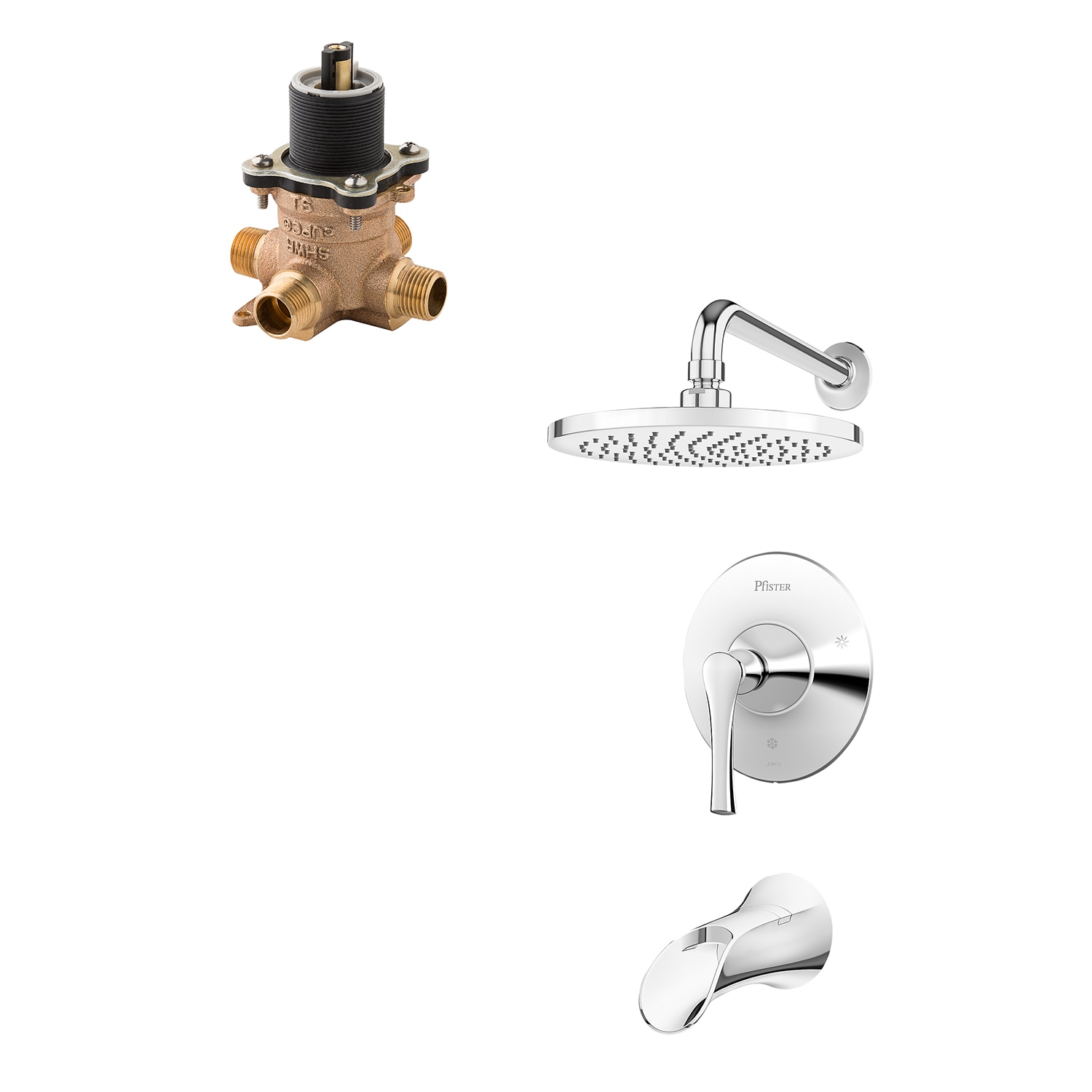 Pfister LG89-8RHC-0X8-310A-L Rhen Polished Chrome 1-handle Single function 7.875-Inches Round Bathtub and shower Faucet with Valve