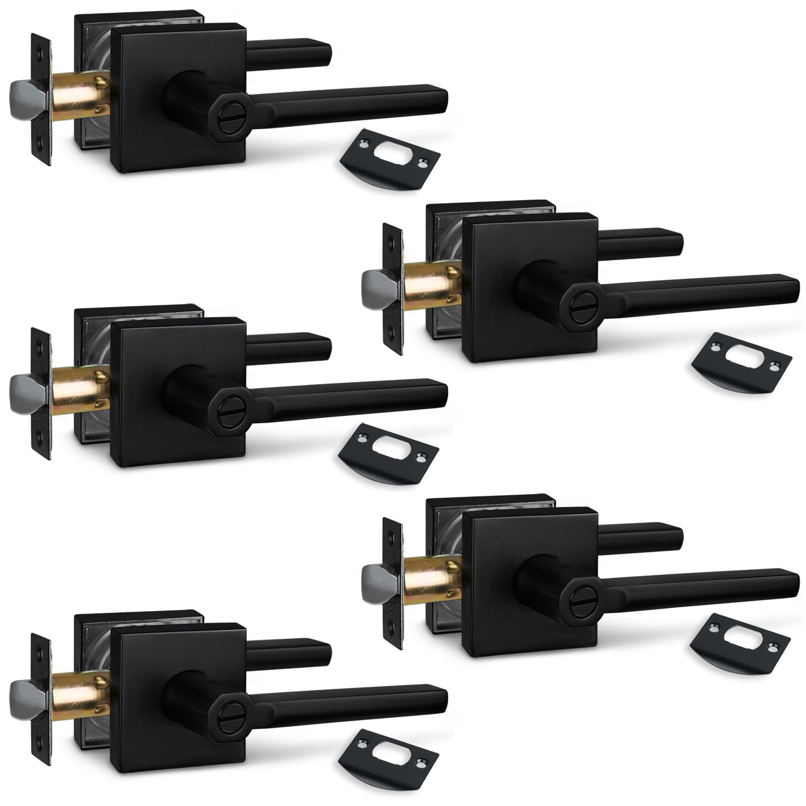 Ahfiwaso  5 pack privacy door lever aged matte black for bedroom bathroom interior doors zinc alloy fits right or left handed doors adjustable