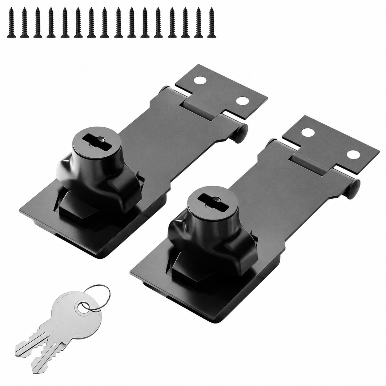 KHKFY  3 Inch Hasp Lock Gate Latch with Keyed Alike Design Twist Knob for Cabinets Closets and Small Doors 2 Pack Black durable