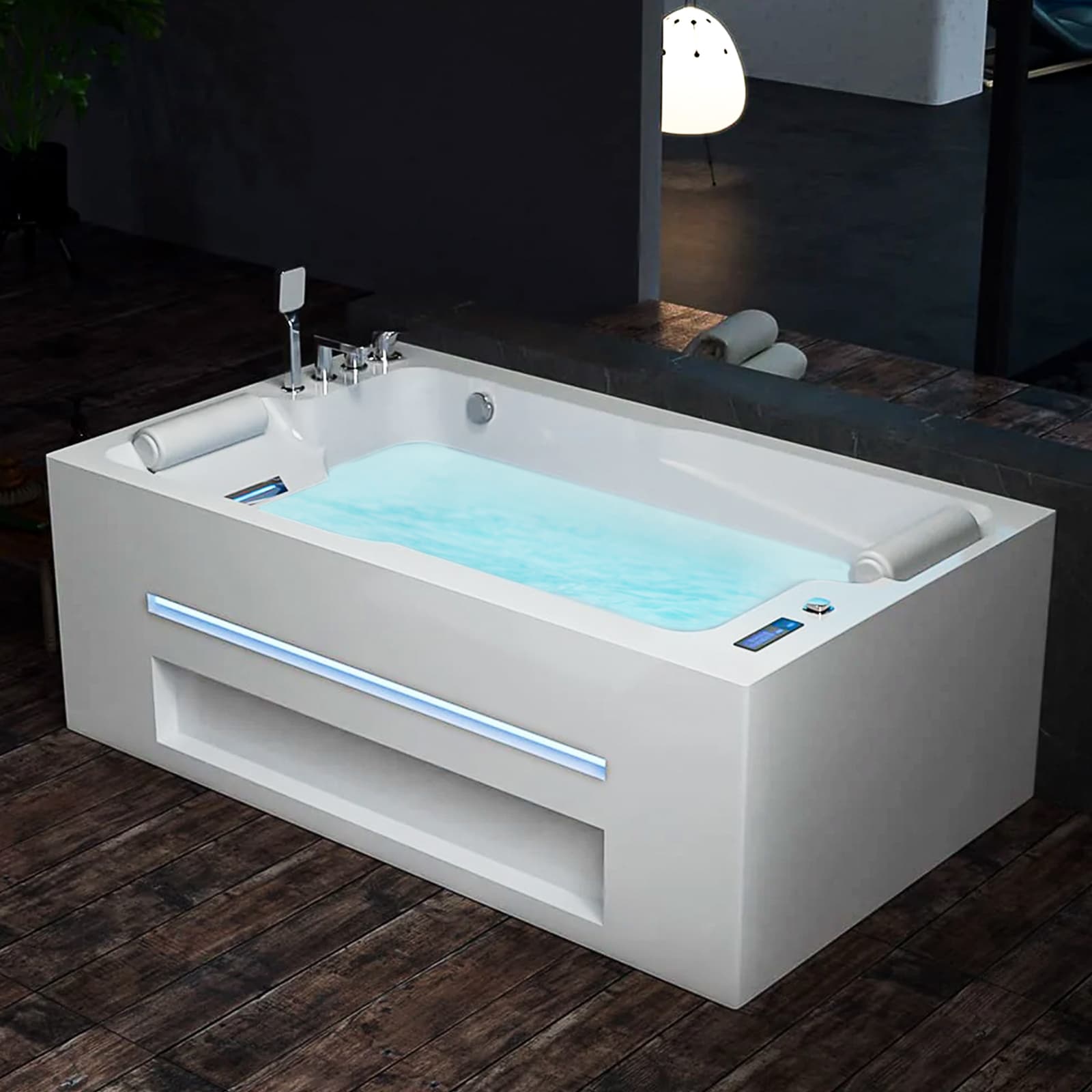 Empava EV-71JT802 Modern 42-in x 71-in White Acrylic Rectangular Alcove Whirlpool and Air Bath Combination Tub with Faucet Hand Shower with Drain ( Left Drain )