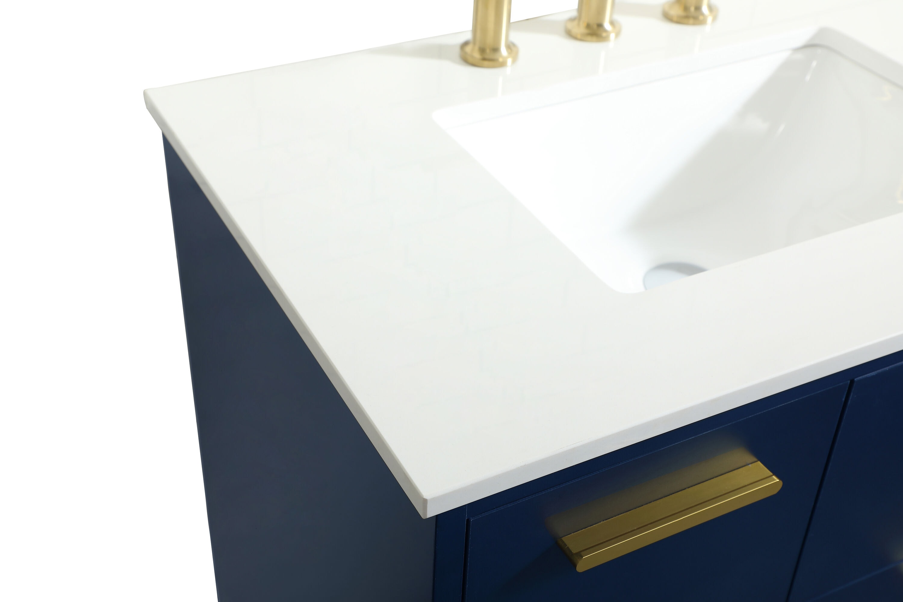 Blue Solid Wood and MDF Bathroom Vanity with Gold Accents