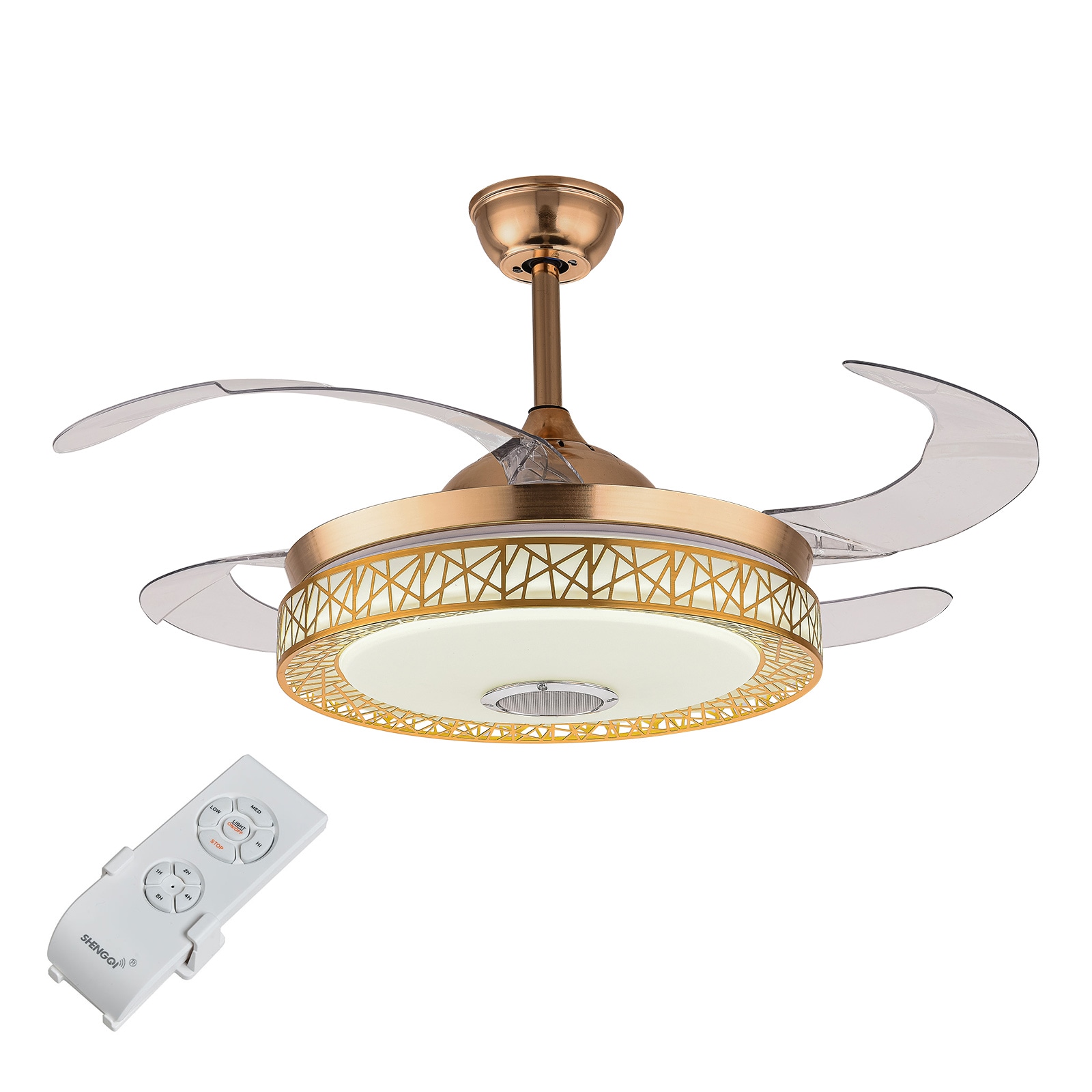 Oukaning HG-HCX-2084 42-in Color-Changing Integrated LED Gold-white Bird Nest Reverse with ABS Blades Ceiling Fan With Light - Remote Included ( 4 -Blade )