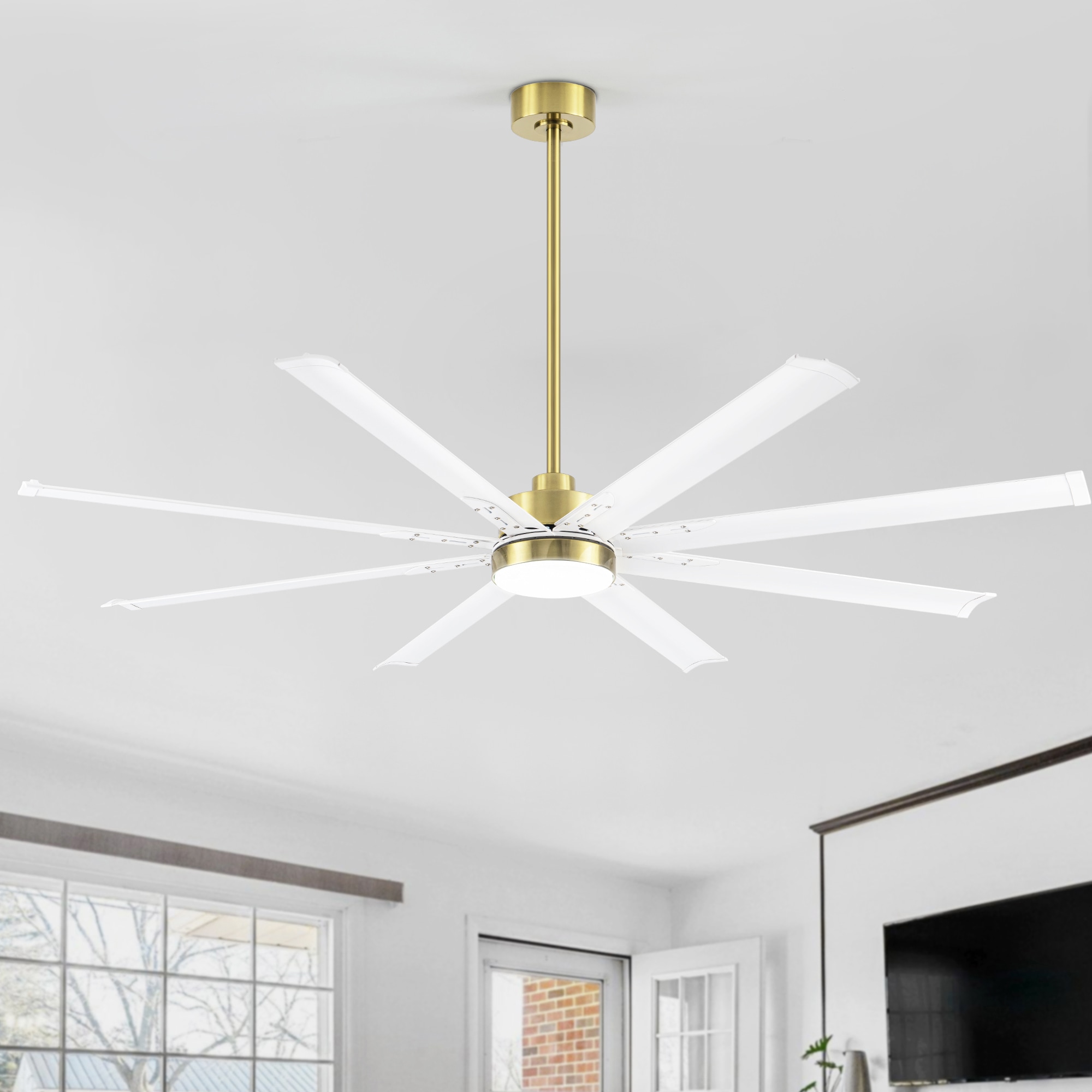 Breezary 27023-CT Windmill 72-in Color-Changing Integrated LED Polished Gold with Matte White Blades Ceiling Fan With Light - Remote Included ( 8 -Blade )