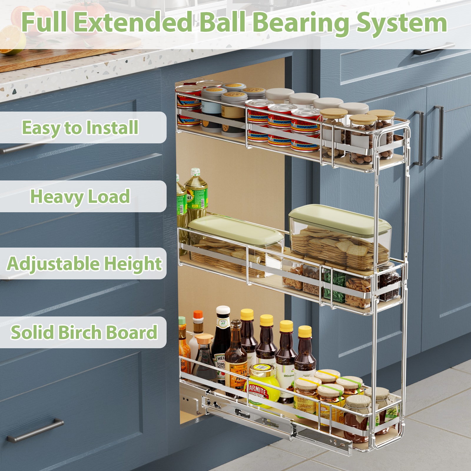 LOVMOR 3TIER-SPICE-WOOD-6 Pull-Out-Cabinet-Baskets - View #2