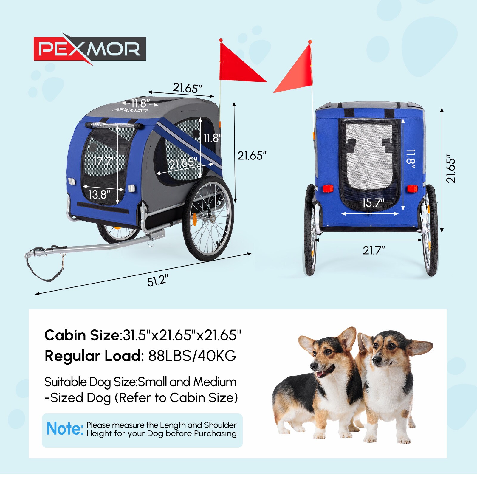 VINGLI Dog Bike Trailer Folding Pet Cart with Universal Hitch 20in