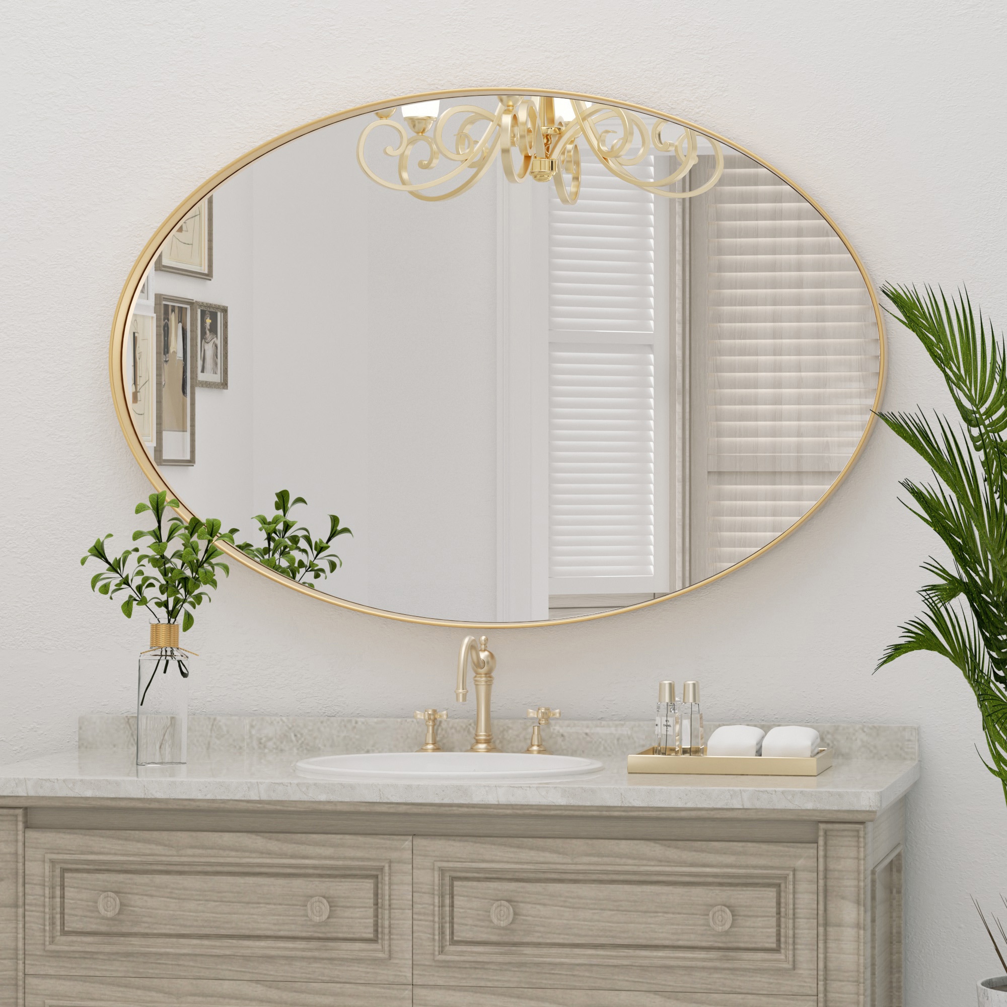 Clavie LS-22301-OGD Bathroom Mirrors Wall Mirrors Accent Mirrors 22-Inches W x 30.0-Inches H Oval Gold Framed Wall Mirror