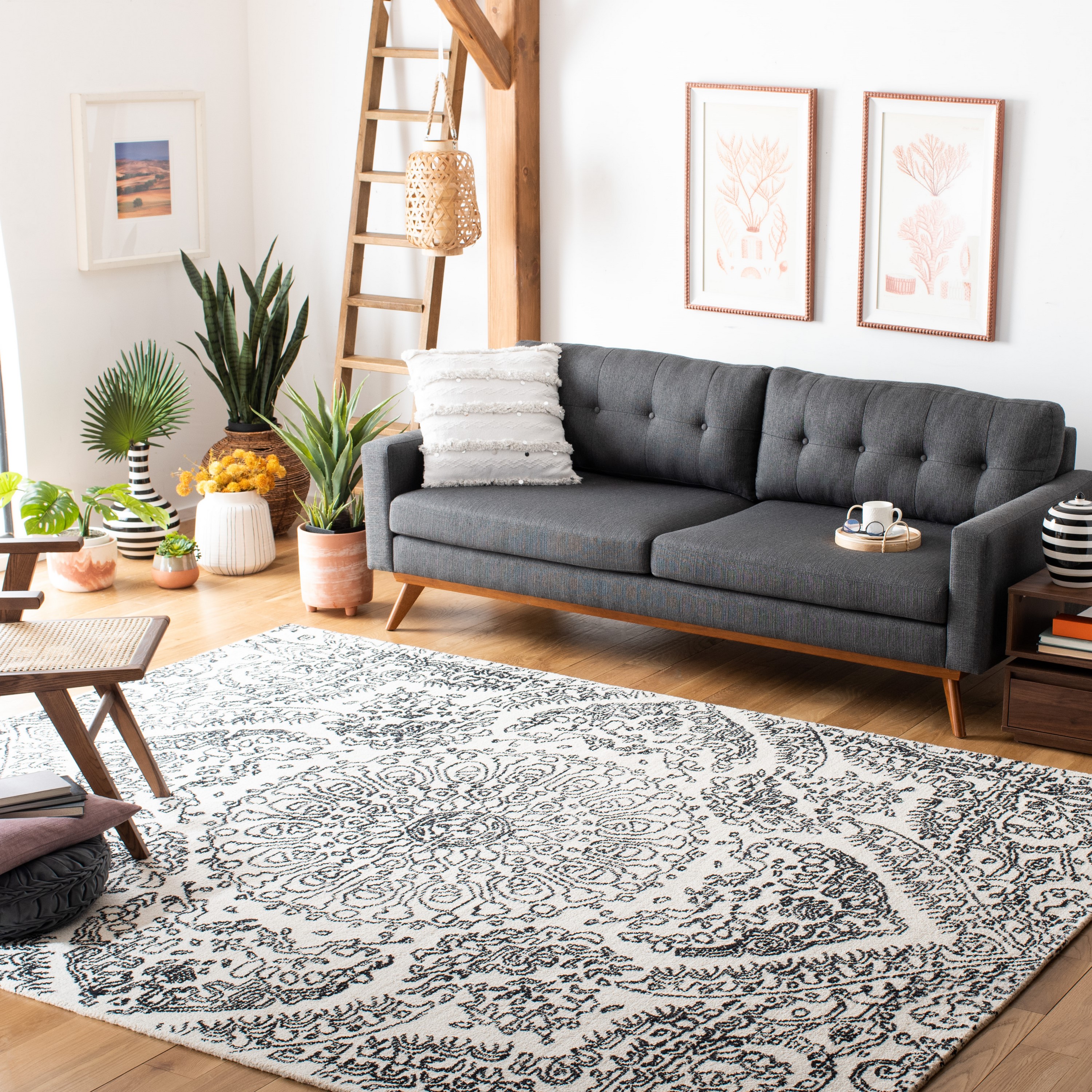 Safavieh MET993A-8 Metro Carline 8 x 10 (ft) Tufted Wool Ivory/Black Rectangular Indoor Medallion Bohemian/Eclectic Area rug