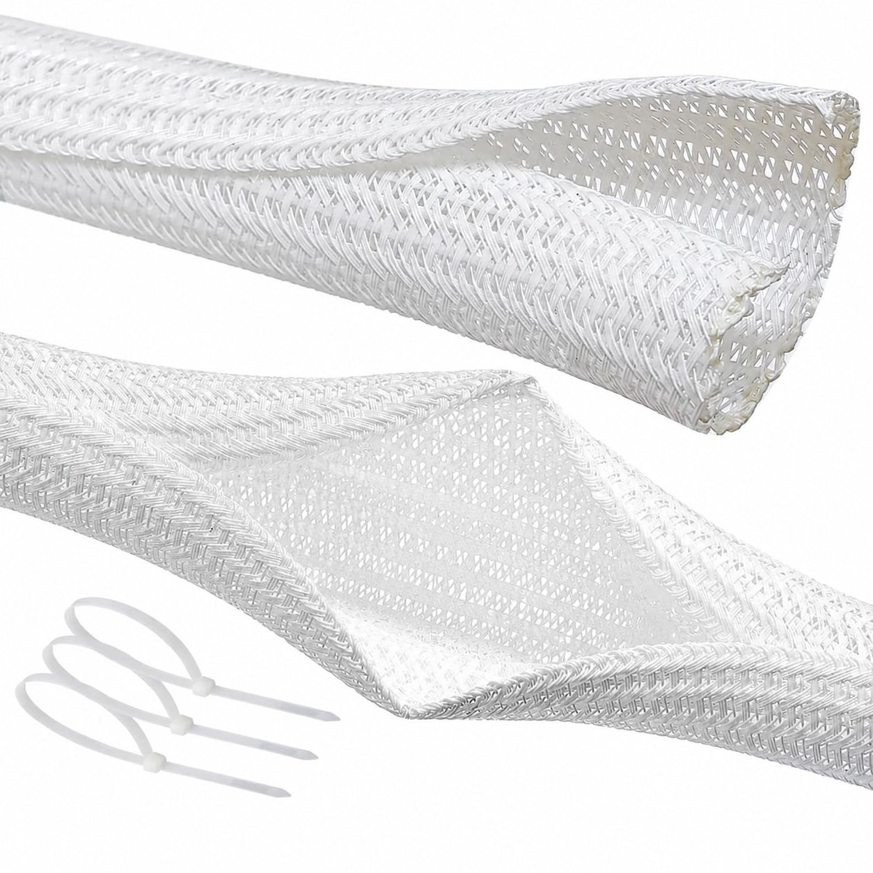 Etokfoks -  1 2 in Split Wire Loom Cable Management Sleeve 25 ft White Flexible Cord Hider Protec...