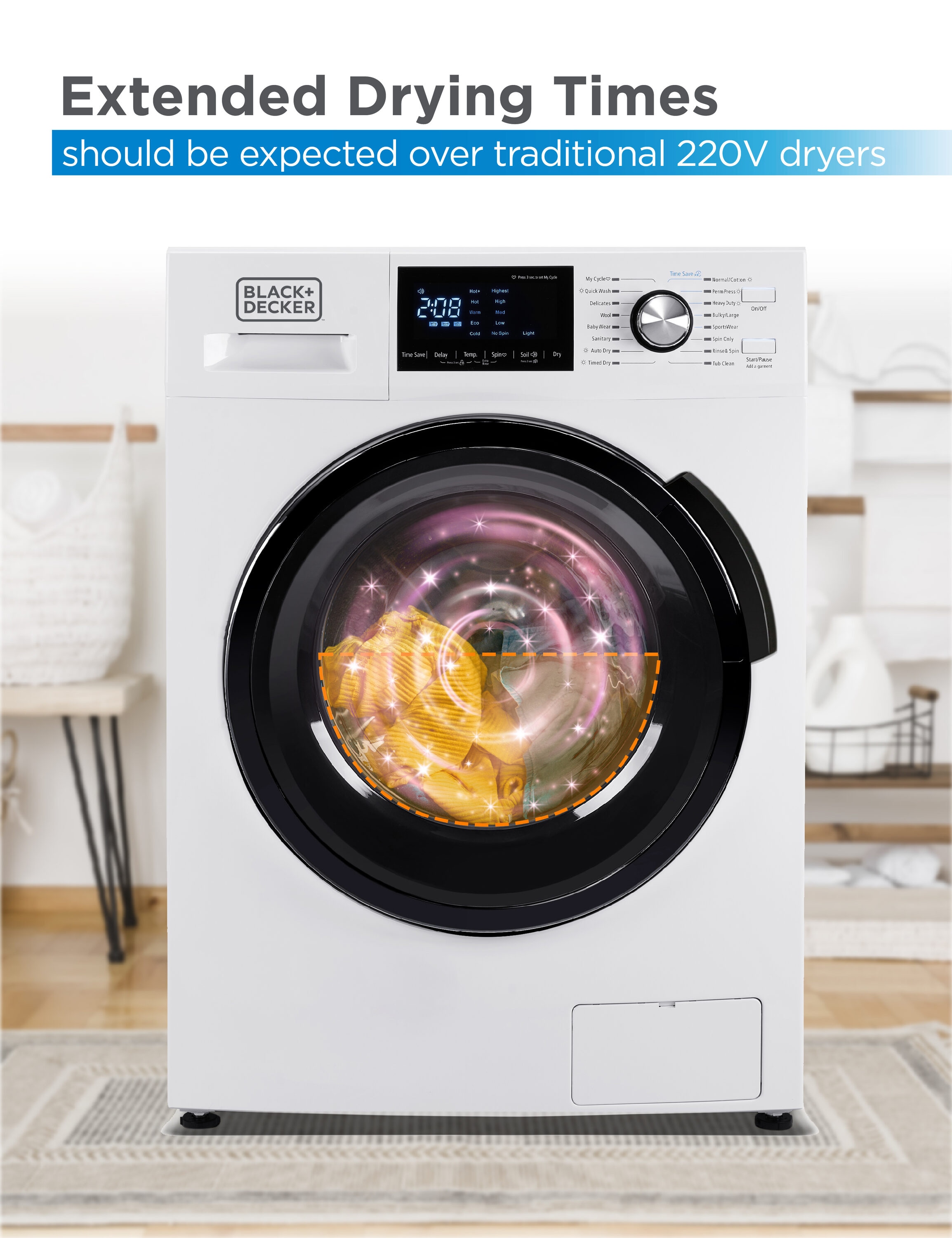 White and Black 2.7 Cu. Ft. Smart Electric Washer Dryer Combo