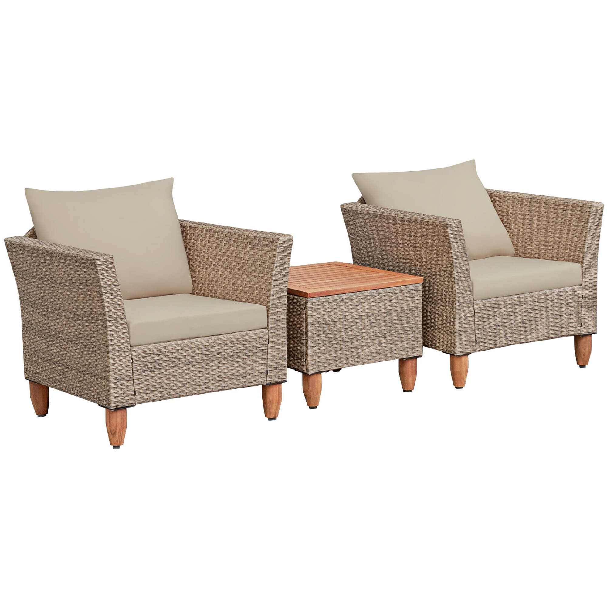 LIVIZA OUS66533BN 3 -Piece Rattan Patio Conversation Set with Brown Cushions