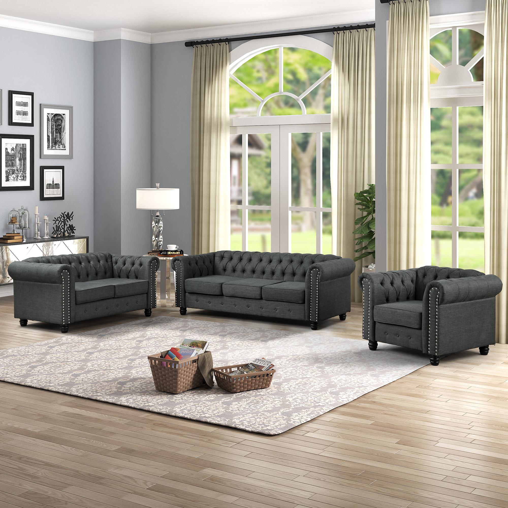 FARATI - Modern 3 -Piece Light Gray Living Room Set