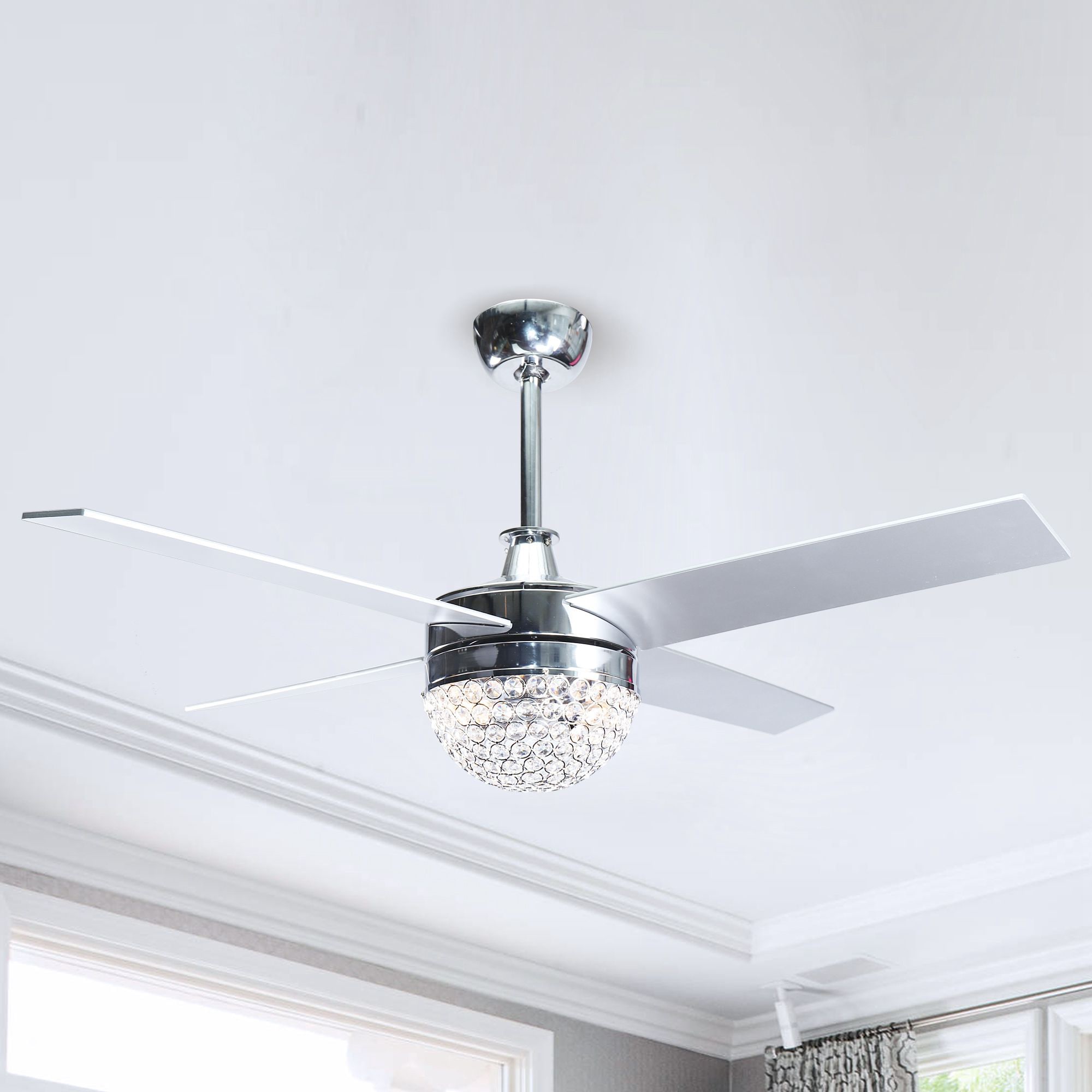 Matrix Decor MDF6223110V 48-in Integrated LED Chrome with Chrome Blades Chandelier Ceiling Fan With Light - Remote Included ( 4 -Blade )
