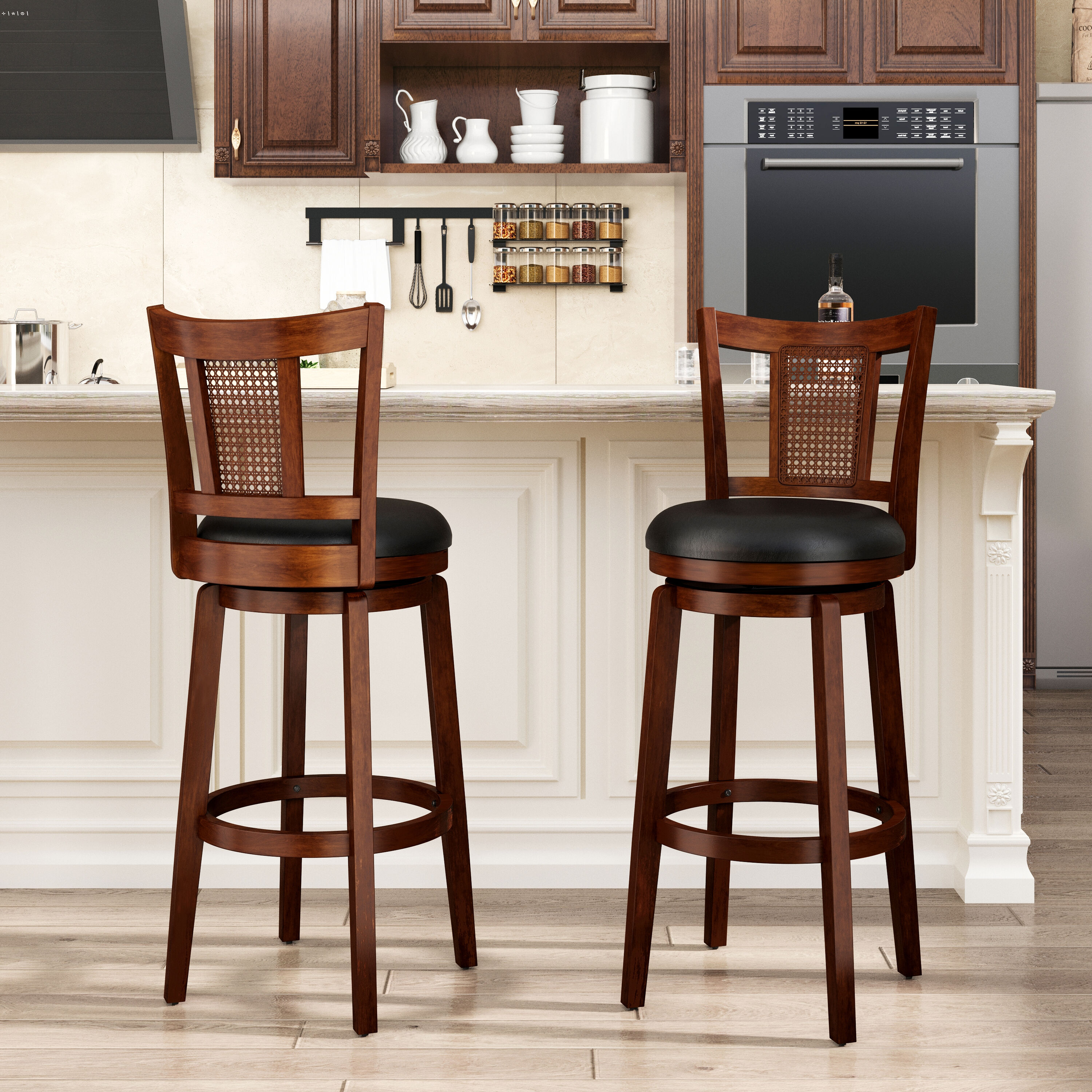 Sunshine Valley Dark Brown 30-in H Upholstered Swivel Wood Bar Stool