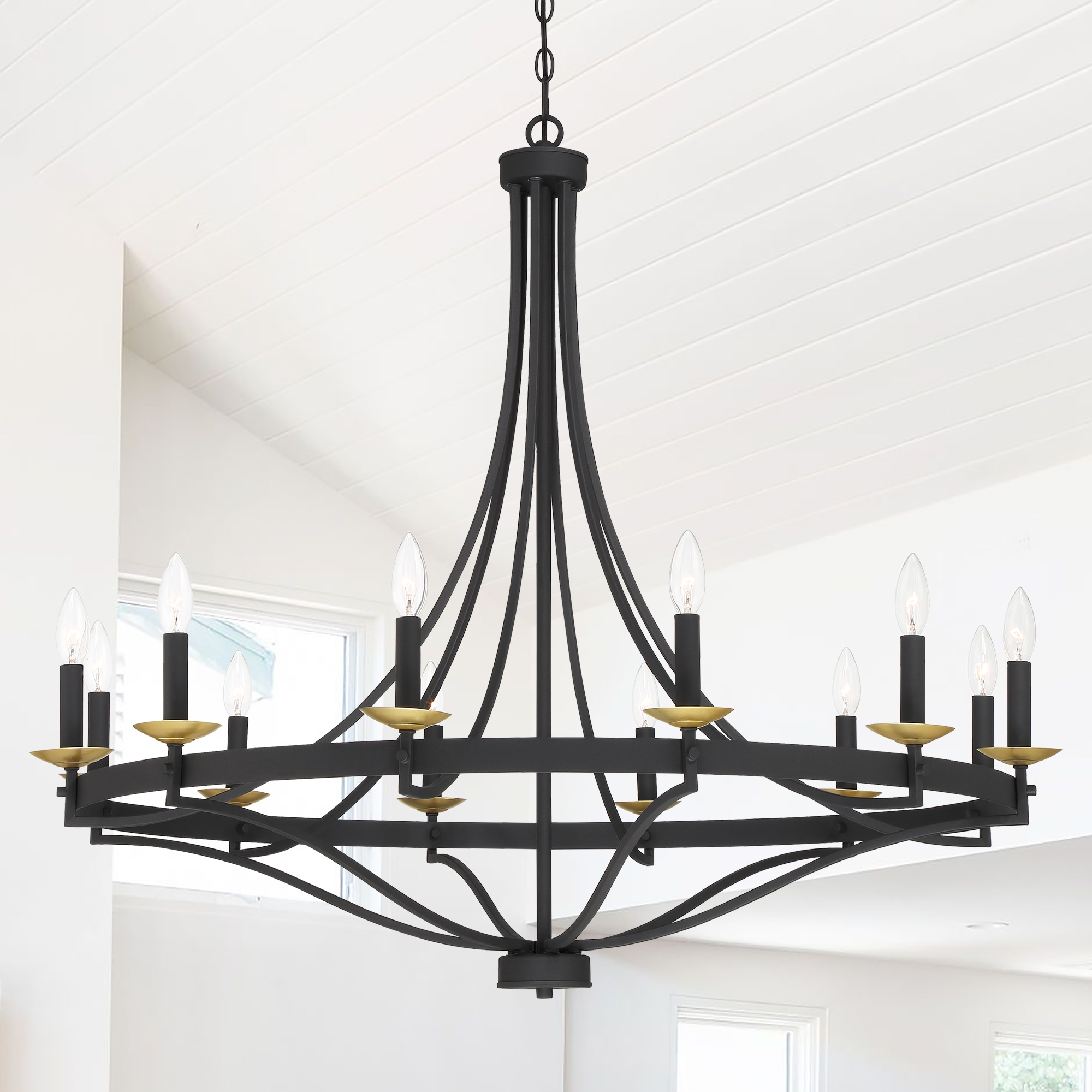 ACROMA 2091812AZBG Chanton 12 -Light Multiple finishes Black Farmhouse Bare bulb For Use in Bedrooms, Dining Rooms, Foyers, Kitchens, Living Rooms Chandelier