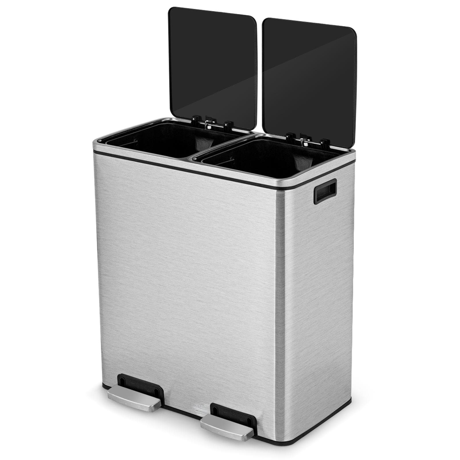 BABOOM 16 Gallon Stainless Steel Dual Step Trash Can with 2 Handles and Step Pedals