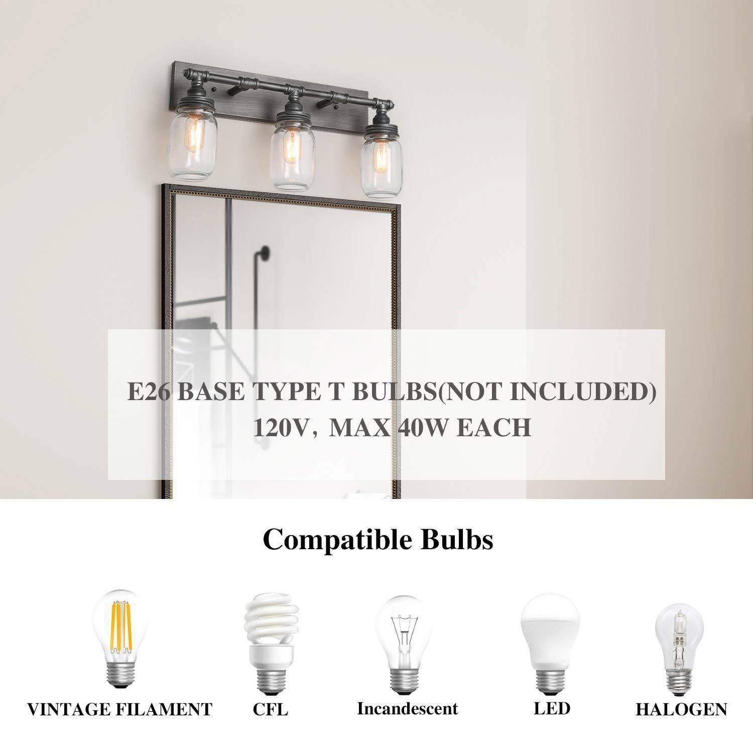 Pewter & Black 24'' Industrial Mason Jar Vanity Light