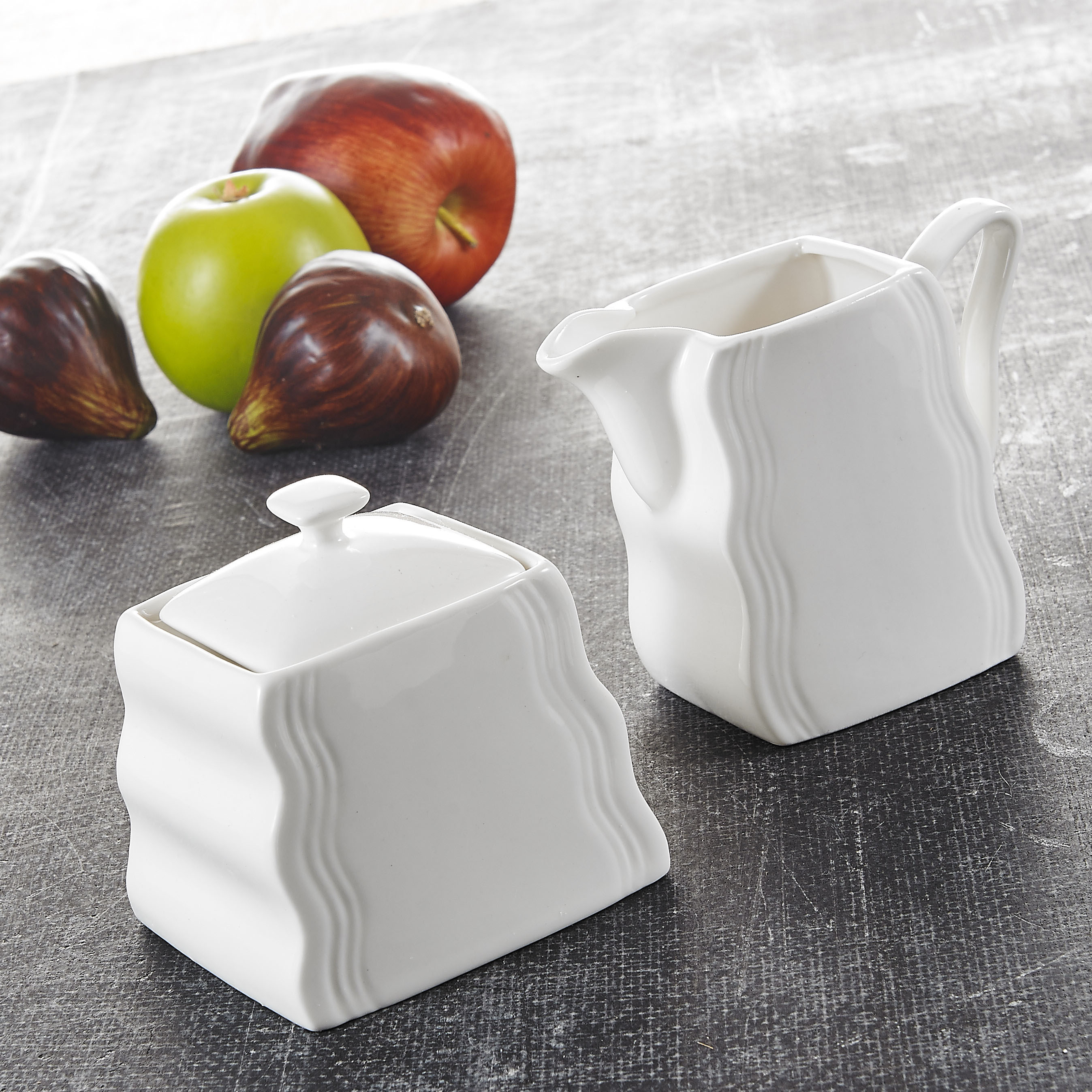 MALACASA 4.75-In White Porcelain Creamer Jug Sugar Jar (Set of 2