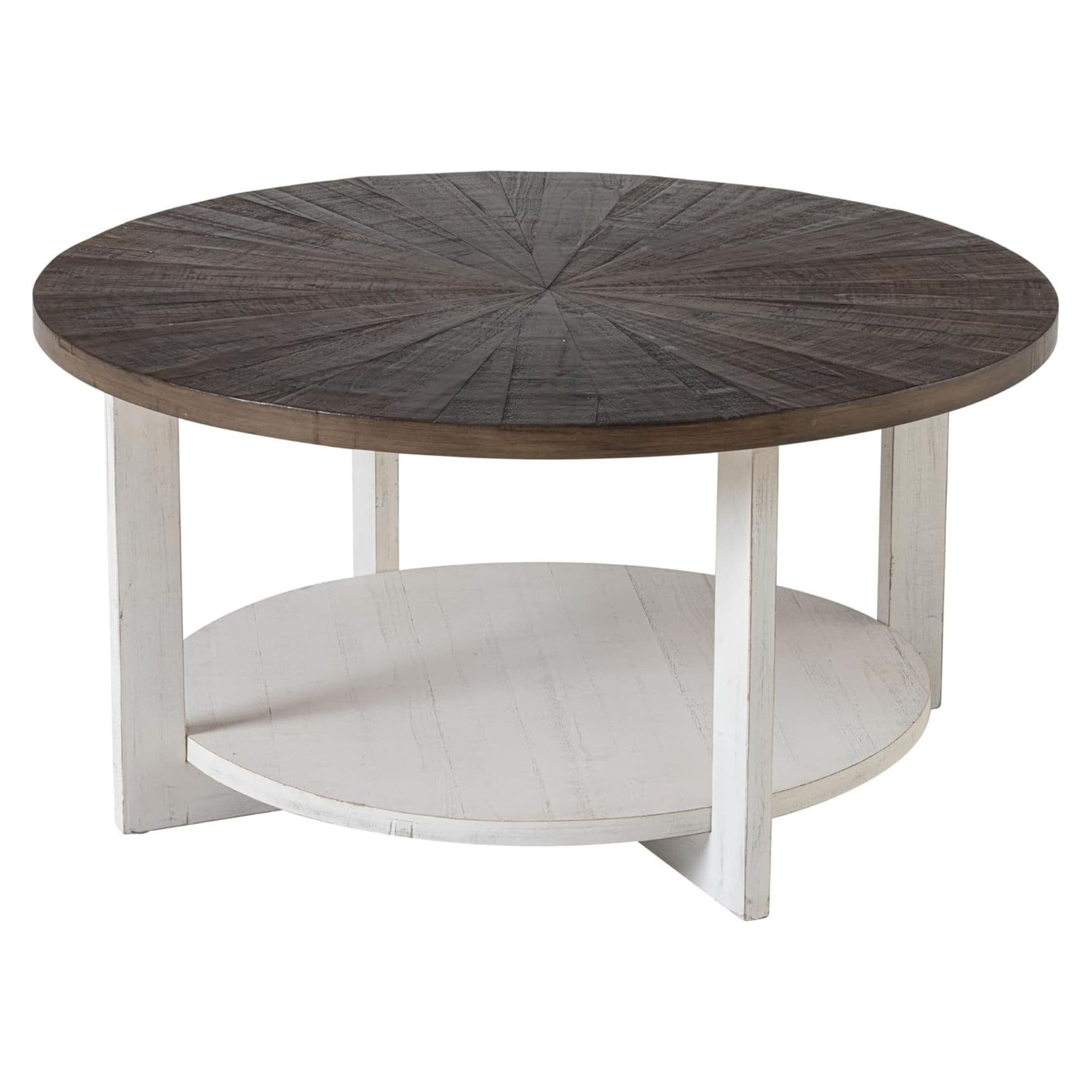 Rustic Farmhouse Large Round Wood Coffee Table with Storage Shelf Brown