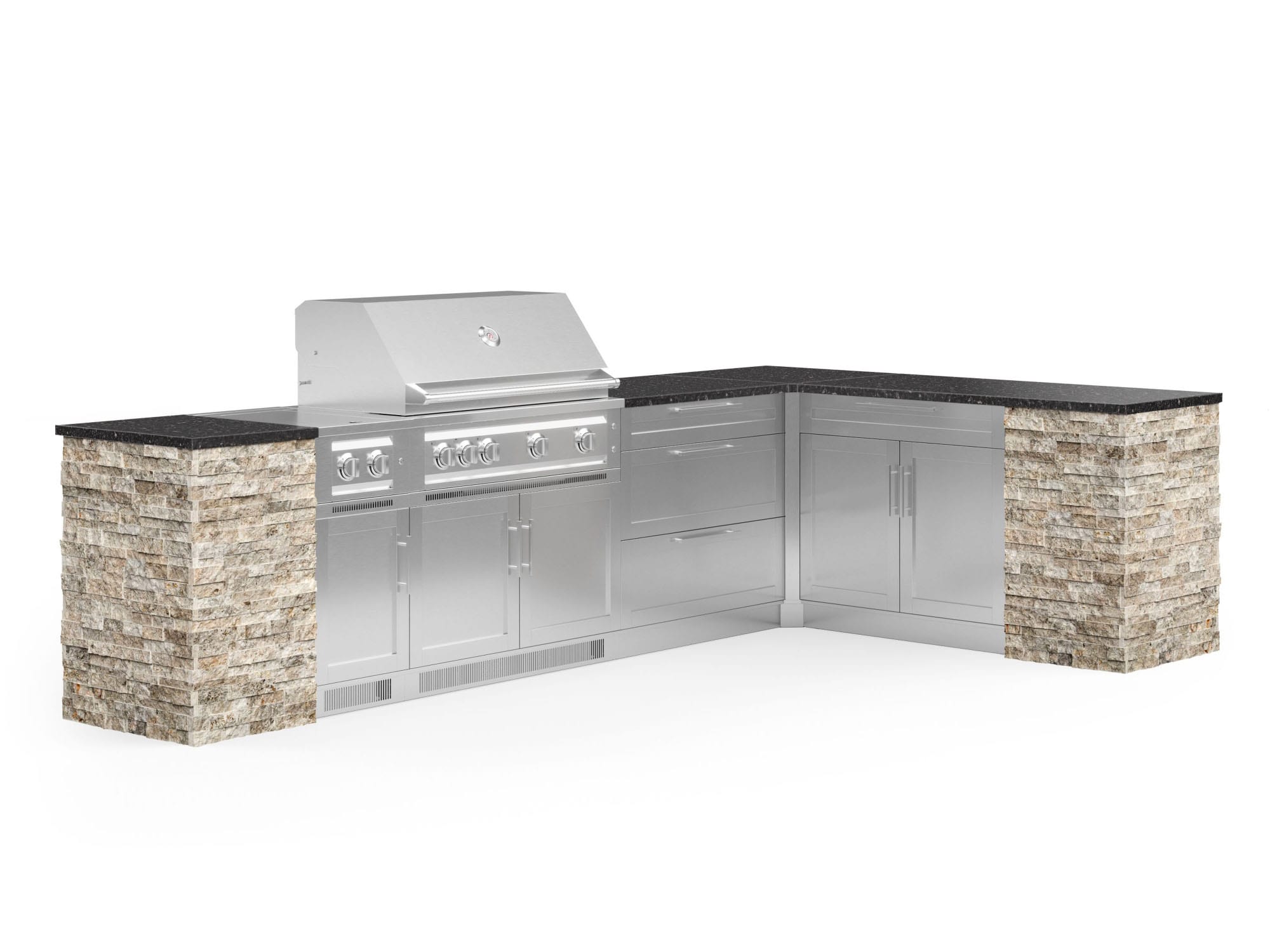 NewAge Products 69587 Signature Series Cabinets Platinum Grill 11 -Piece 137.94-in W x 25.5-in D x 51-in H Modular Outdoor Kitchen Set 7 Burners