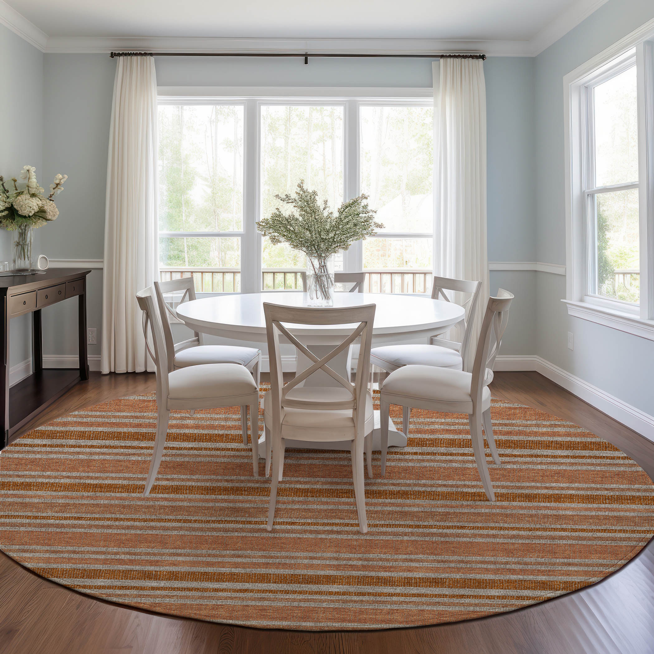 Addison Rugs ACN531PK8RO Chantille 8 x 8 (ft) Polyester Paprika Round Indoor/Outdoor Stripe Machine washable Area rug