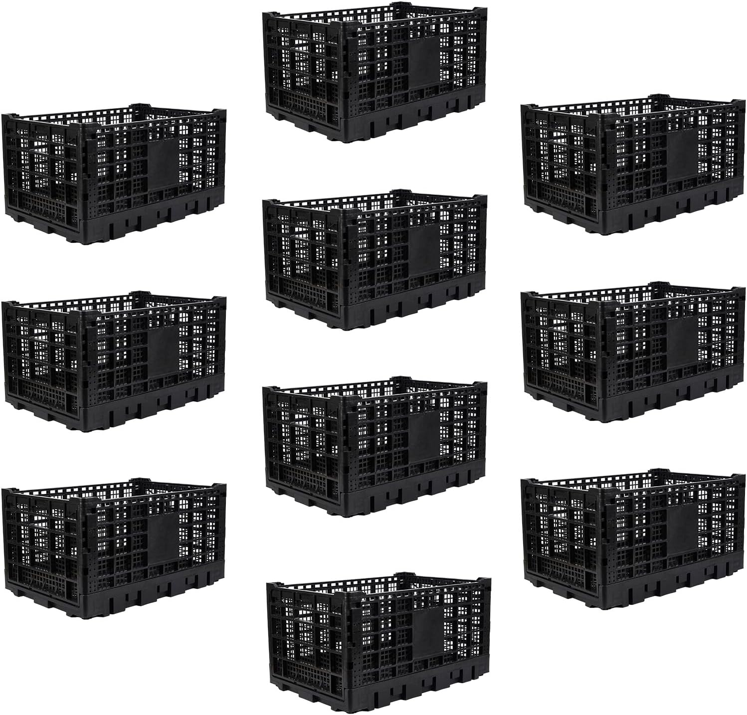 GAOMON 10 Pack Collapsible Milk Crates 52L Stackable Plastic Storage Bins with Handles for Home Black