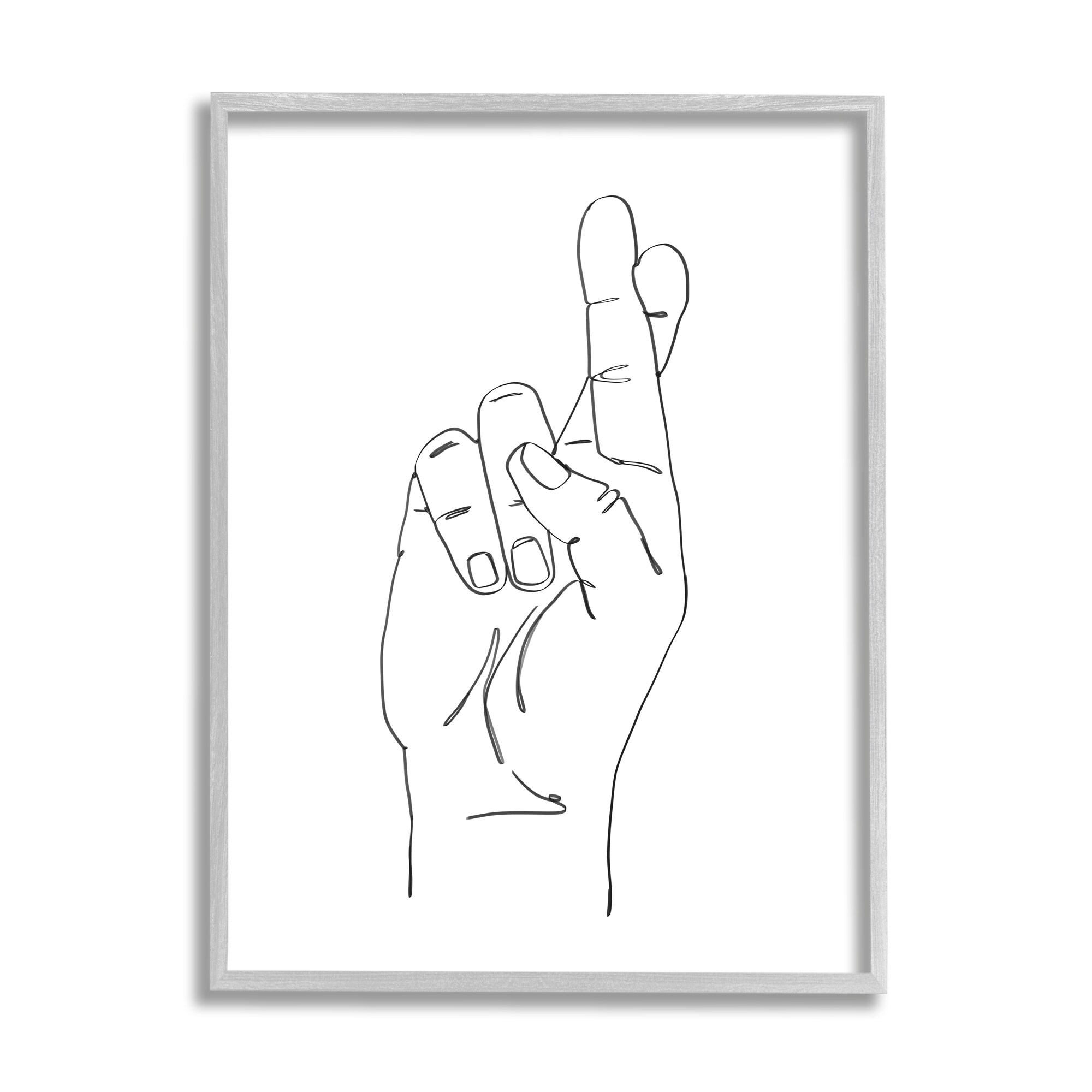 Hand with Fingers Crossed Minimal Line Drawing Ziwei Li Framed 14-in H x 11-in W Figurative Print in Black | - Stupell Industries AE-756-GFF-11X14