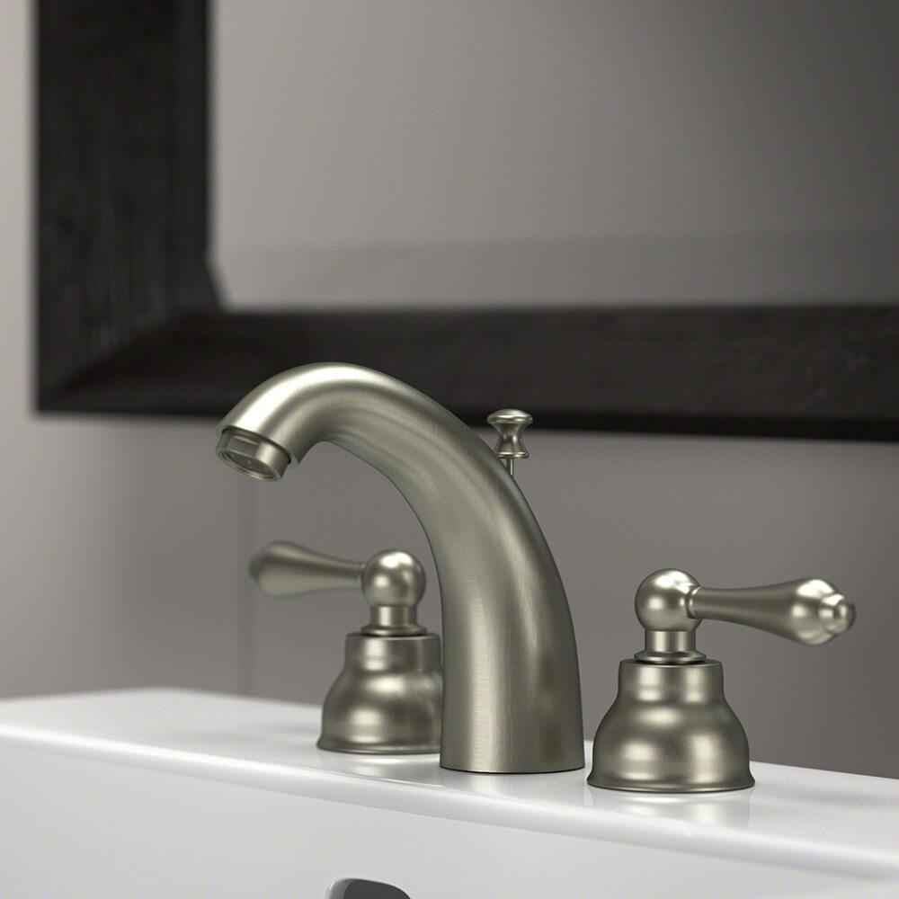 Sir Faucet Brushed Nickel 2-handle Widespread WaterSense Mid-arc Bathroom Sink Faucet with Drain