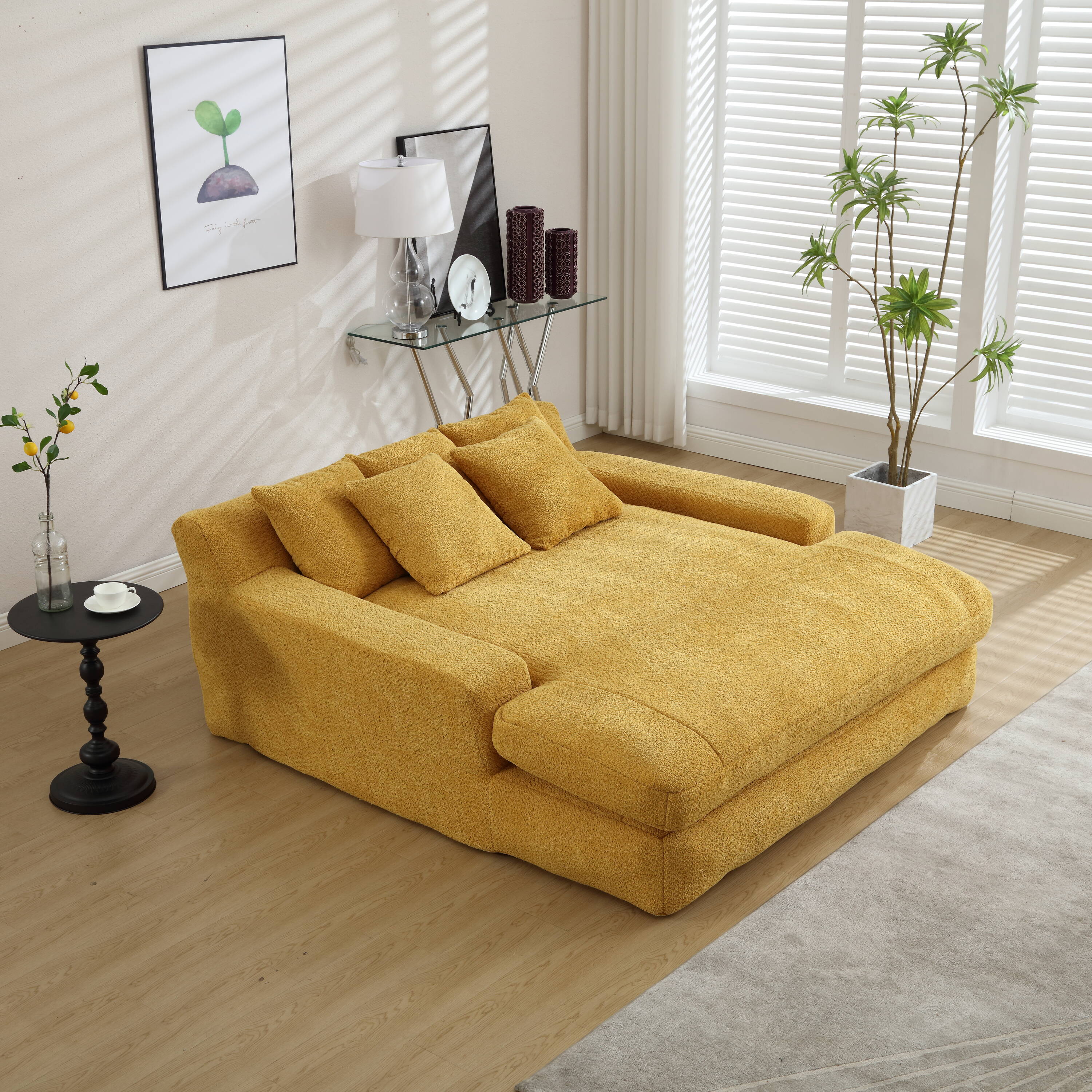 Bayfeve BF-S00067-IN Living Room Sofa 66.93 Modern Mustard Yellow Chenille 2 -seater Sofa