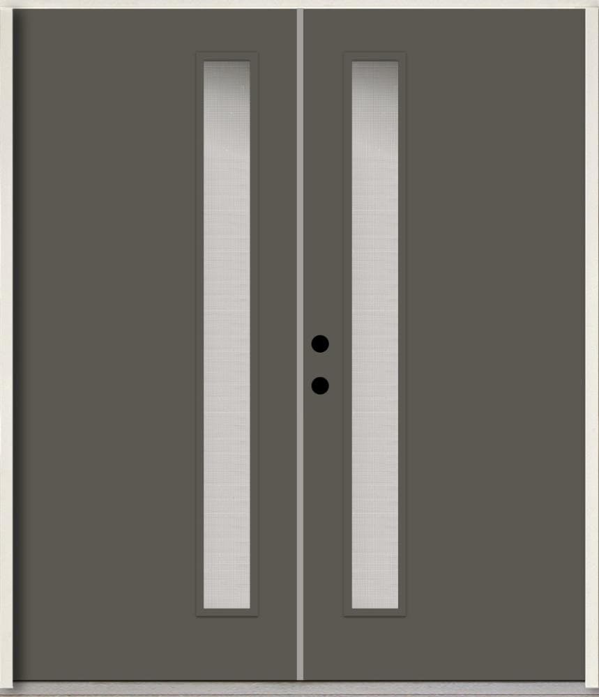 RELIABILT LO1065503 Spotlights 64-in x 80-in x Fiberglass 1/4 lite Right-hand inswing Thunder Gray Paint Painted Prehung Double Front Door Insulating core