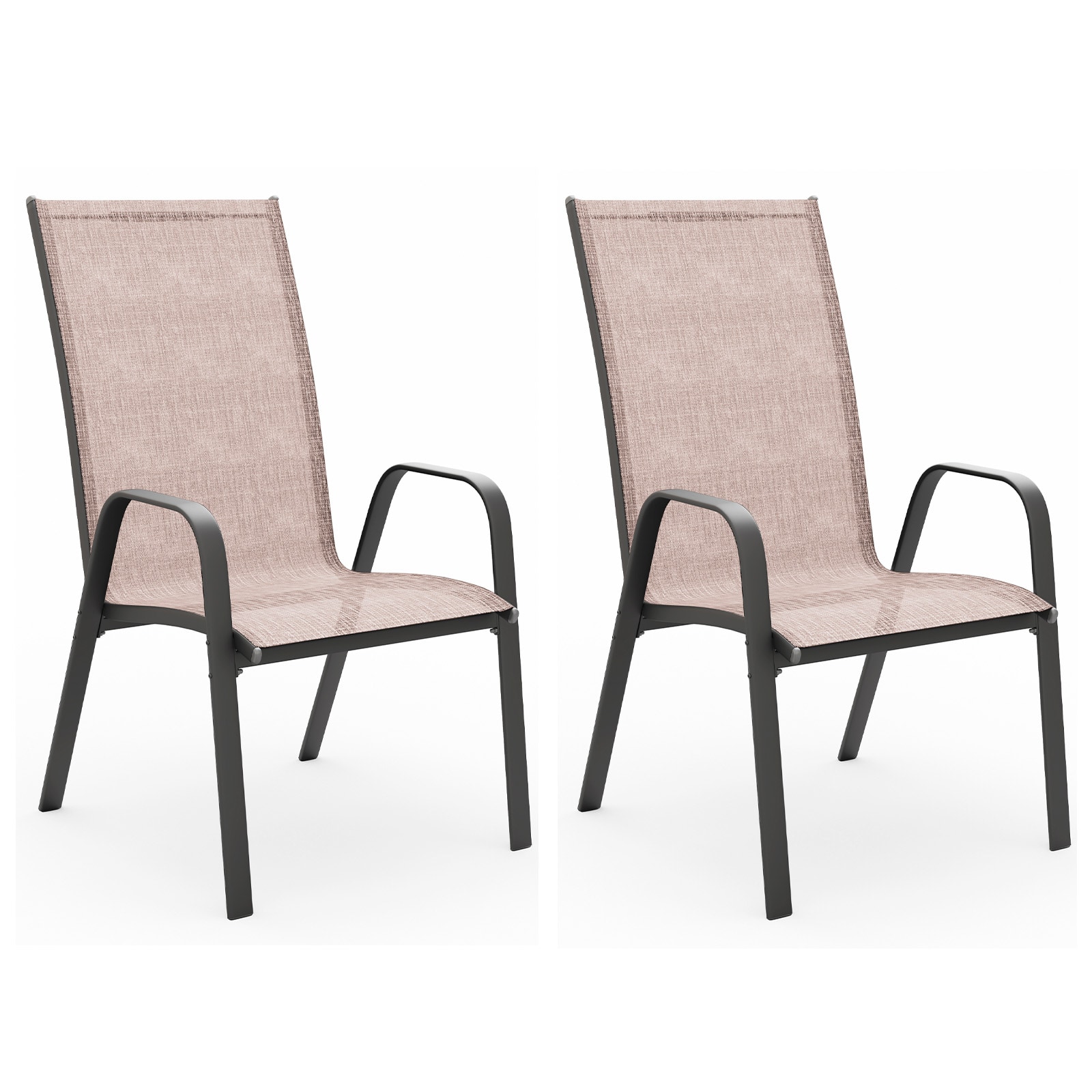 Serwall - Set of 2 Stacking Patio Dining Chairs for Brown Textilene Fabric and Metal Frame with S...