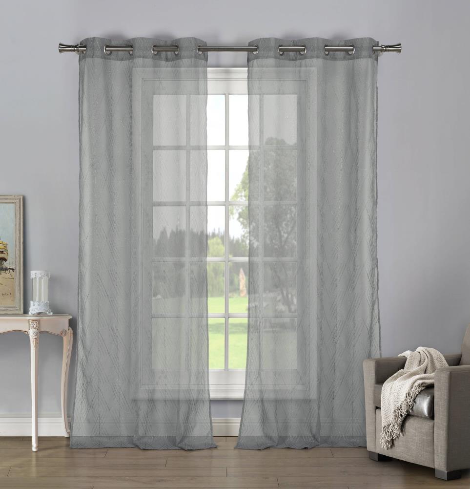 Duck River Textile GRRGY=12 /16114 96-Inches Grey Geometric Sheer Standard lined Rod pocket Curtain panel pair