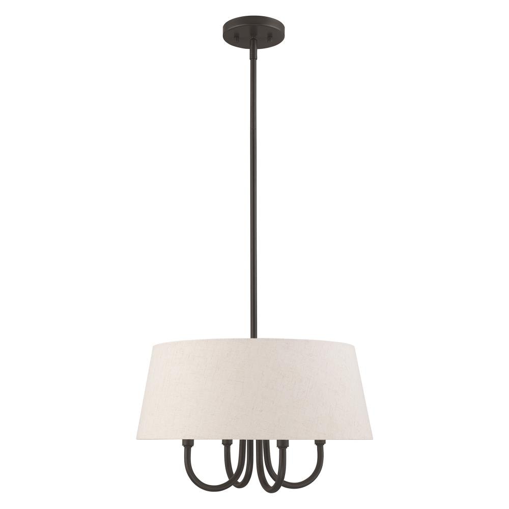 Mini English Bronze Drum Pendant with Oatmeal Fabric Shade