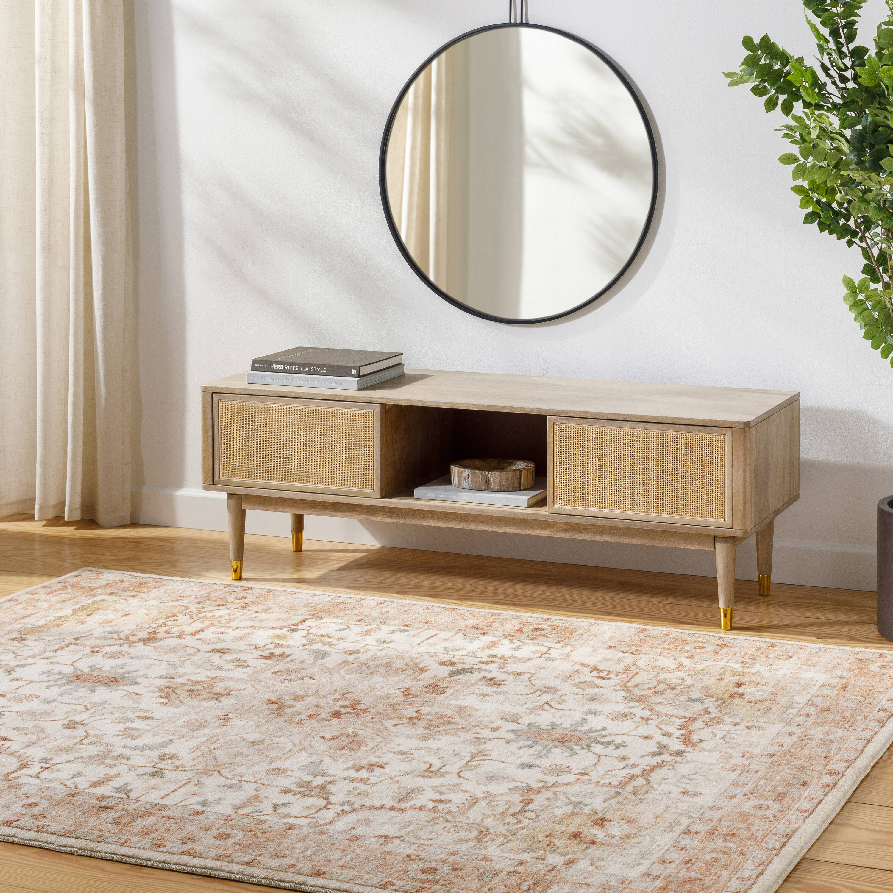 Livabliss ERN2314-576 5 x 7 (ft) Polyester Orange, Light Gray Rectangular Indoor Border Area rug