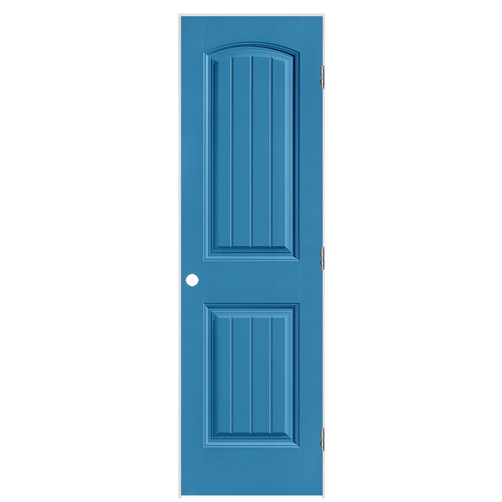 Masonite 1443787 24-in x 80-in Blue Heron Solid core 2-panel round top plank Left hand Smooth Prefinished Molded composite Flat Jamb Single Prehung Interior Door