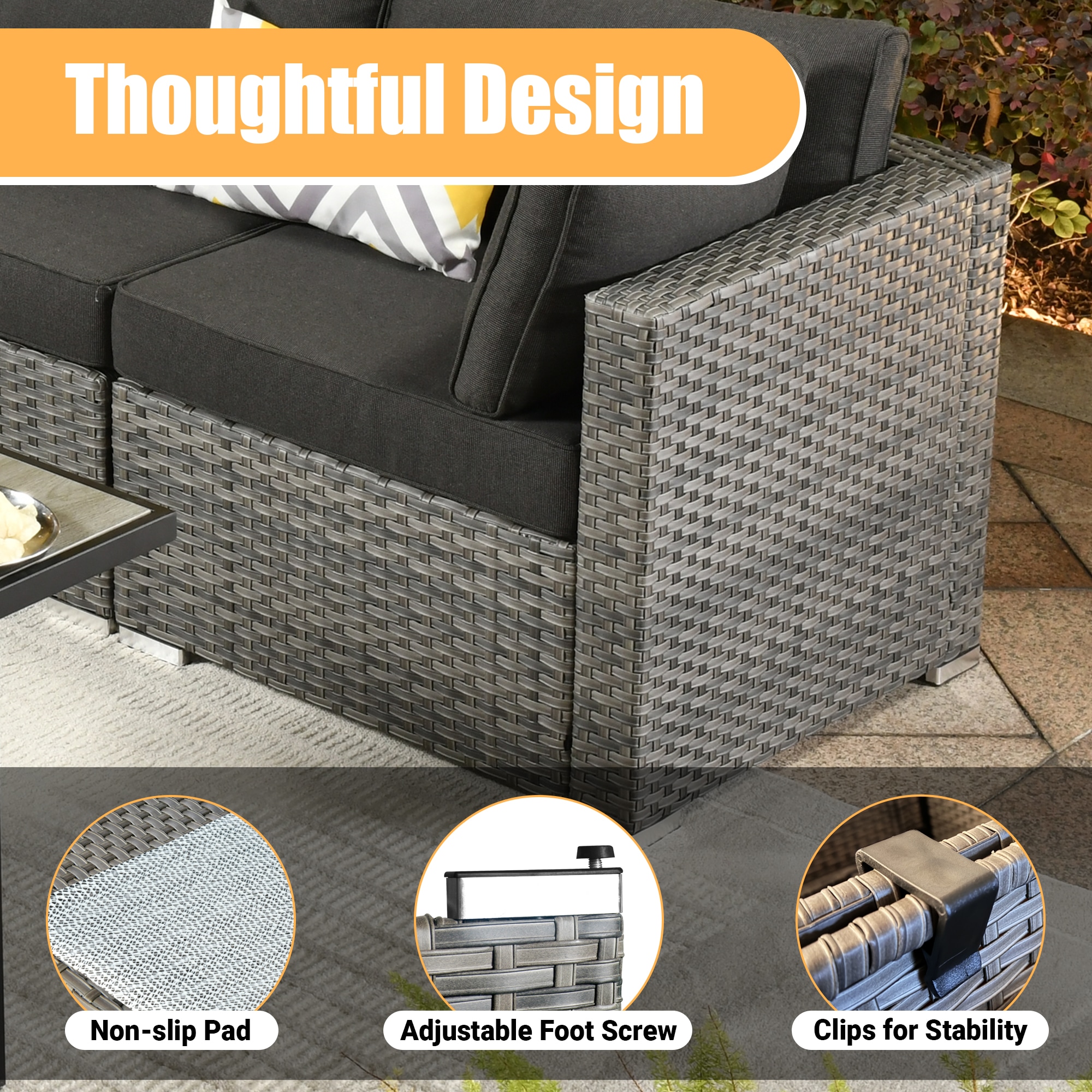 Pouuin 8-Piece Rattan Patio Sofa Conversation Set with Gray Cushions ...