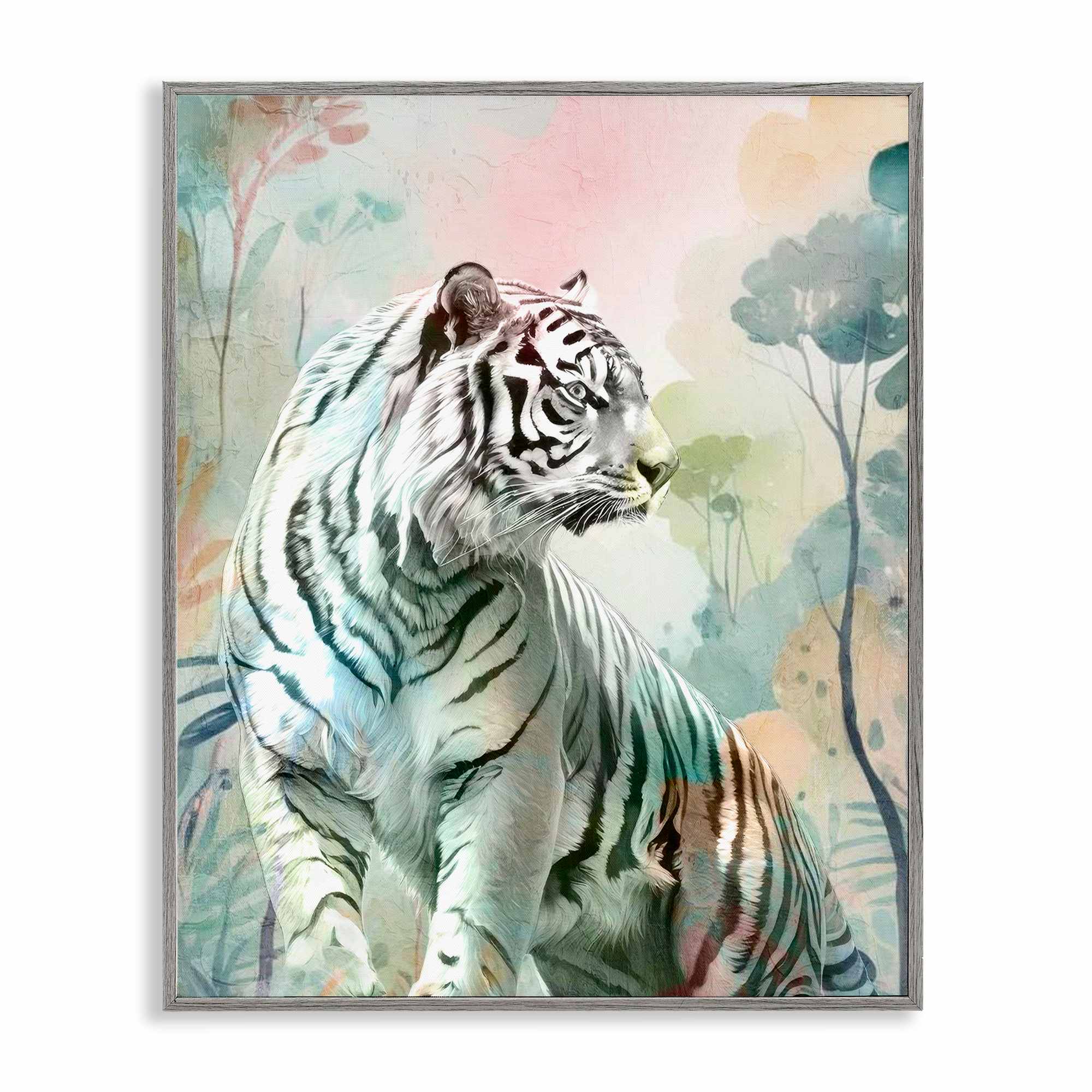 Stupell Industries BS-079-GFF-11X14 Soft Gazing Tiger Gray Framed Giclee Art By Kim Allen 11 x 14