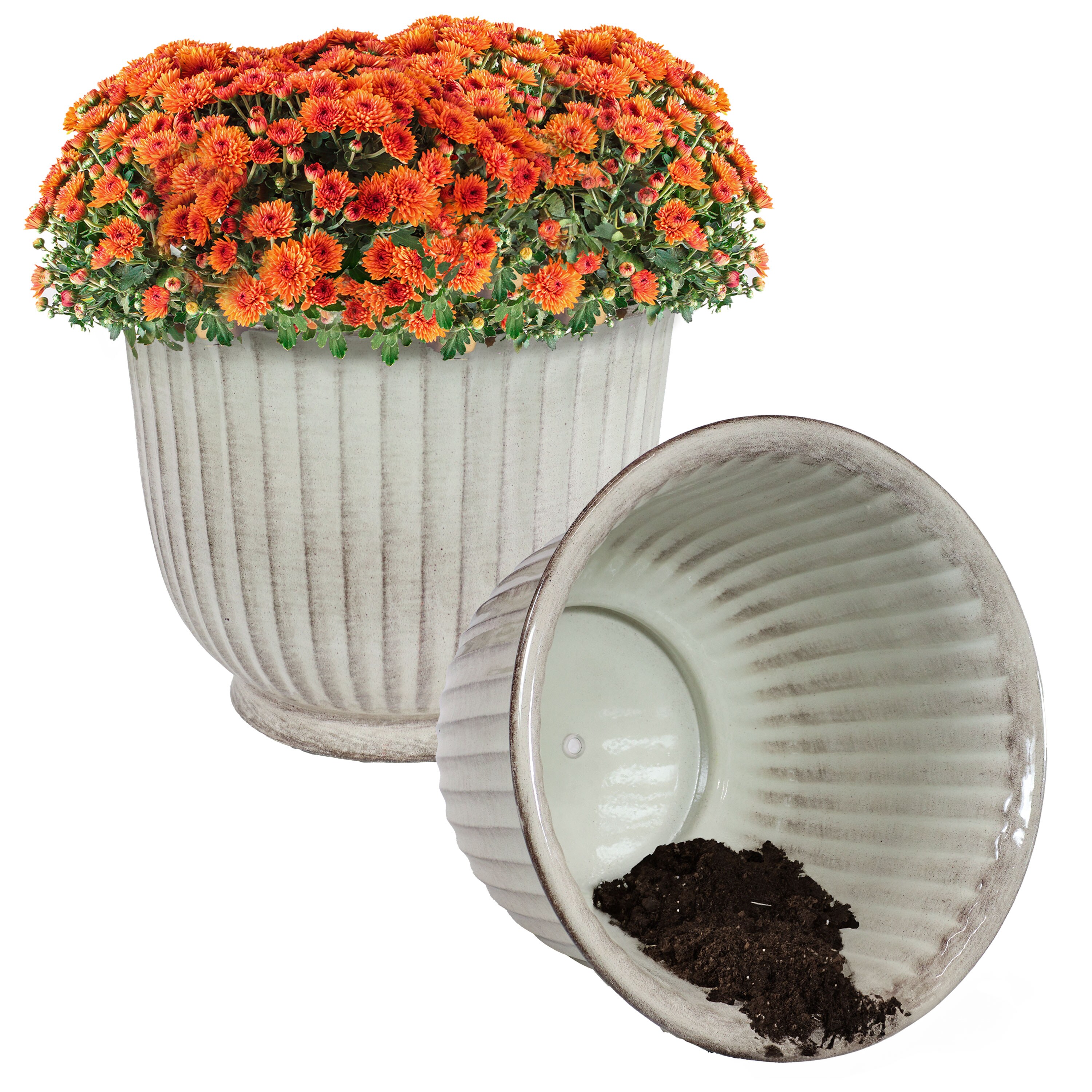 Sunnydaze Decor DRV-1442 2 -Pack Round 8.0-in W x 11.25-in H x 8-in D White Metal Indoor/Outdoor Planter