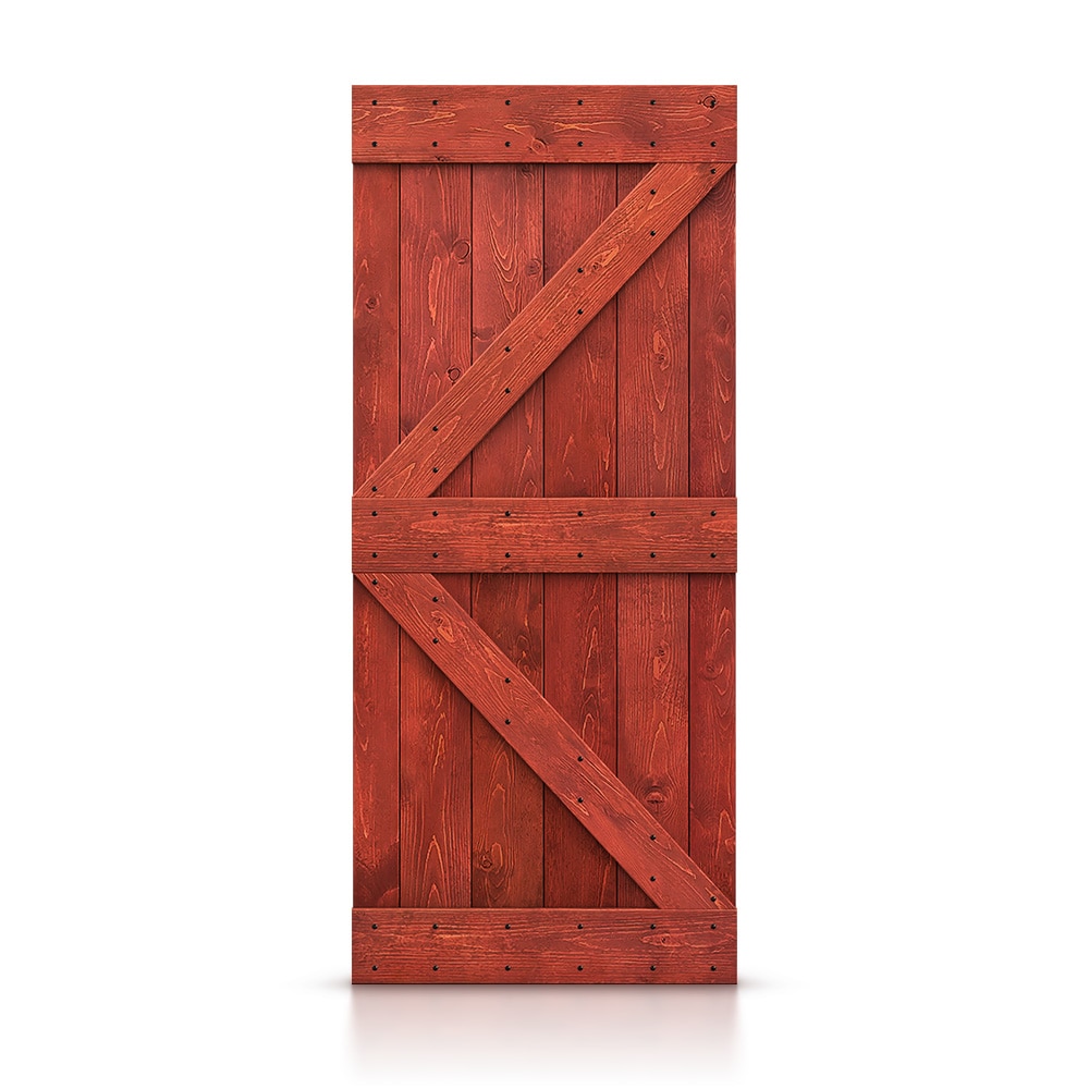 CALHOME DOOR-ASM-K42H 42-in x 84-in Cherry red K-frame Pine Wood Solid core Single Barn Door (Hardware Not Included)