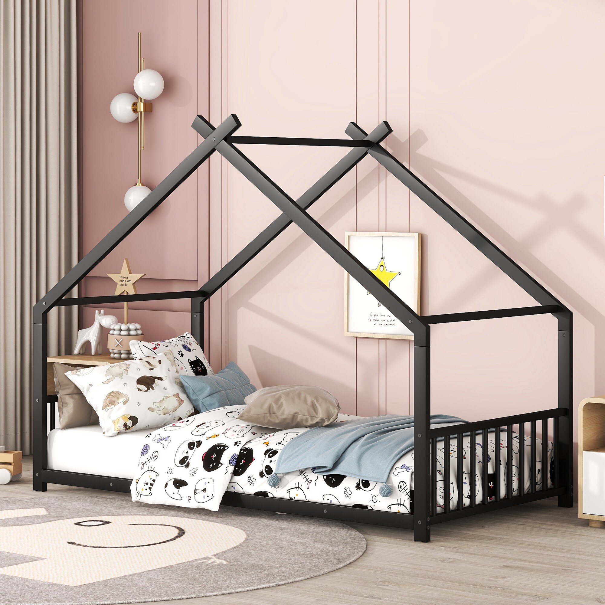 ModernLuxe L-MF305886AAB Black Twin Metal Bed frame Bed
