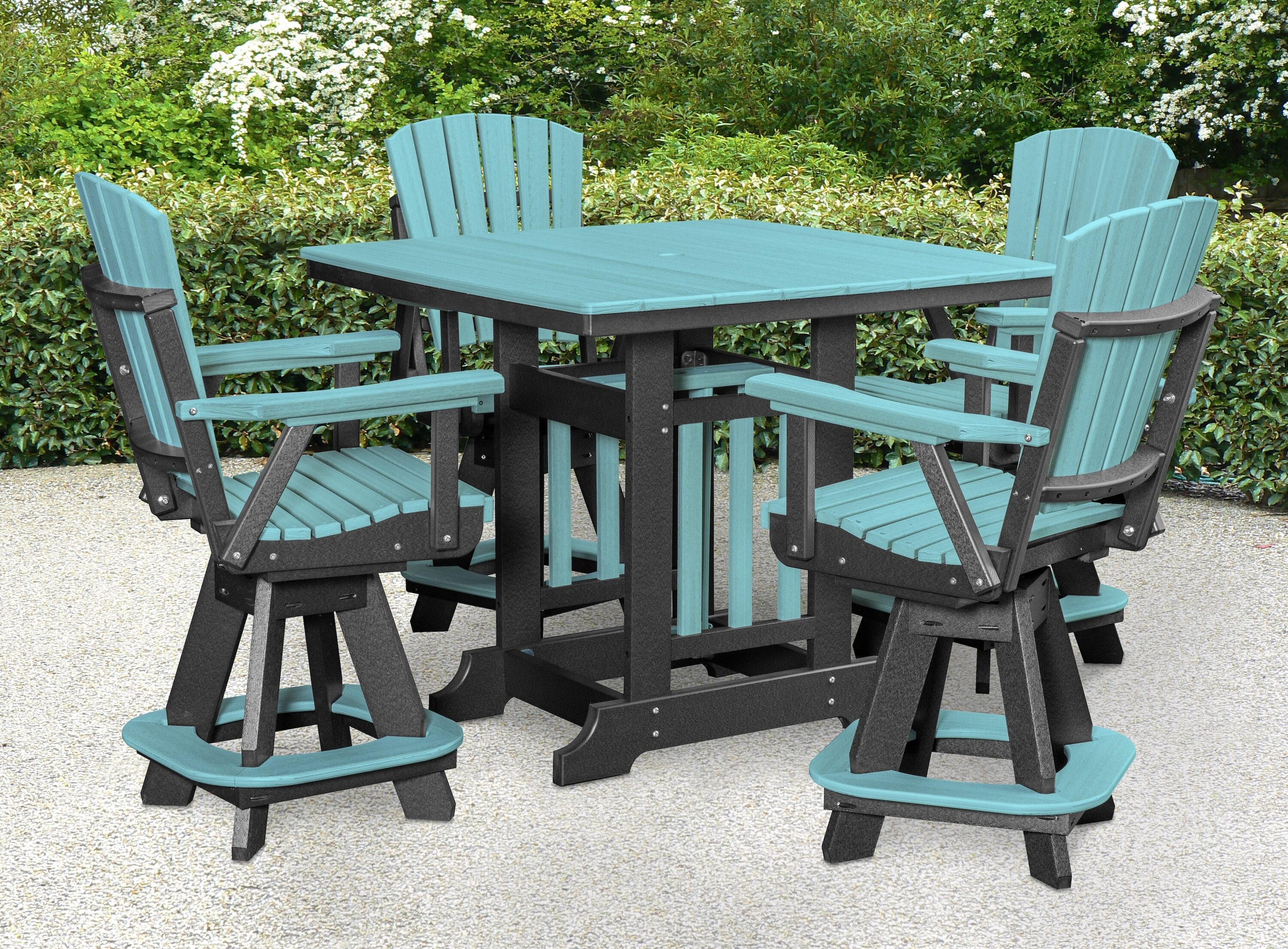 American Furniture Classics CJ130ARB-K Adirondack 5 -Piece Black Counter height HDPE Square Table with 4 Swivel Chairs