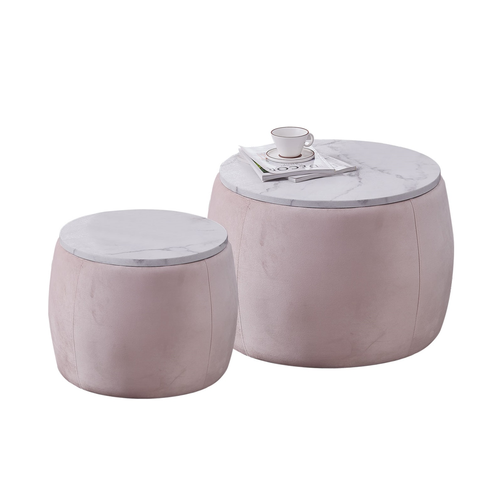 BESTCOSTY W8766LJW7316-XLL 25.59-Inches W x 17.71-Inches H Pink Wood Round Modern End Table with Storage