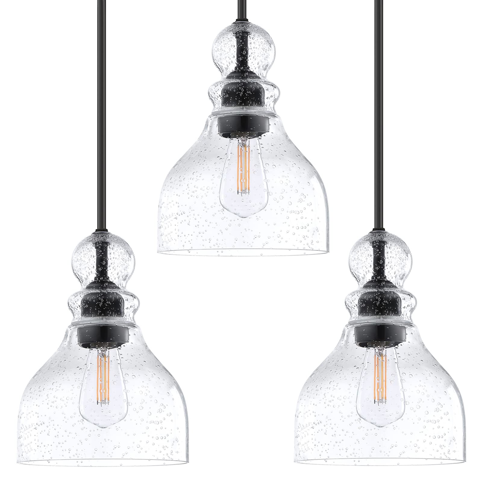 Aoibox  3 Light 6 5 in Black Finish Clear Seeded Glass Outdoor Dimmable Standard Pendant Light Fixture Set