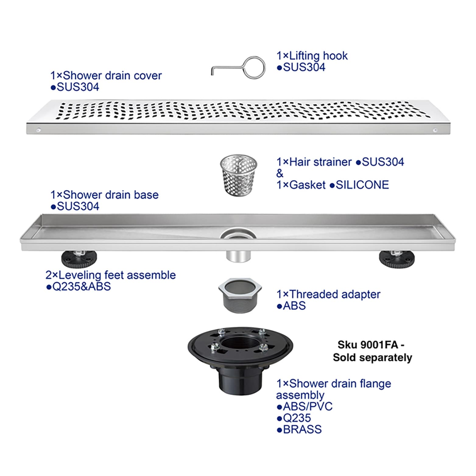 30SP Satin Stainless 30 Pattern Grate Linear Shower Drain